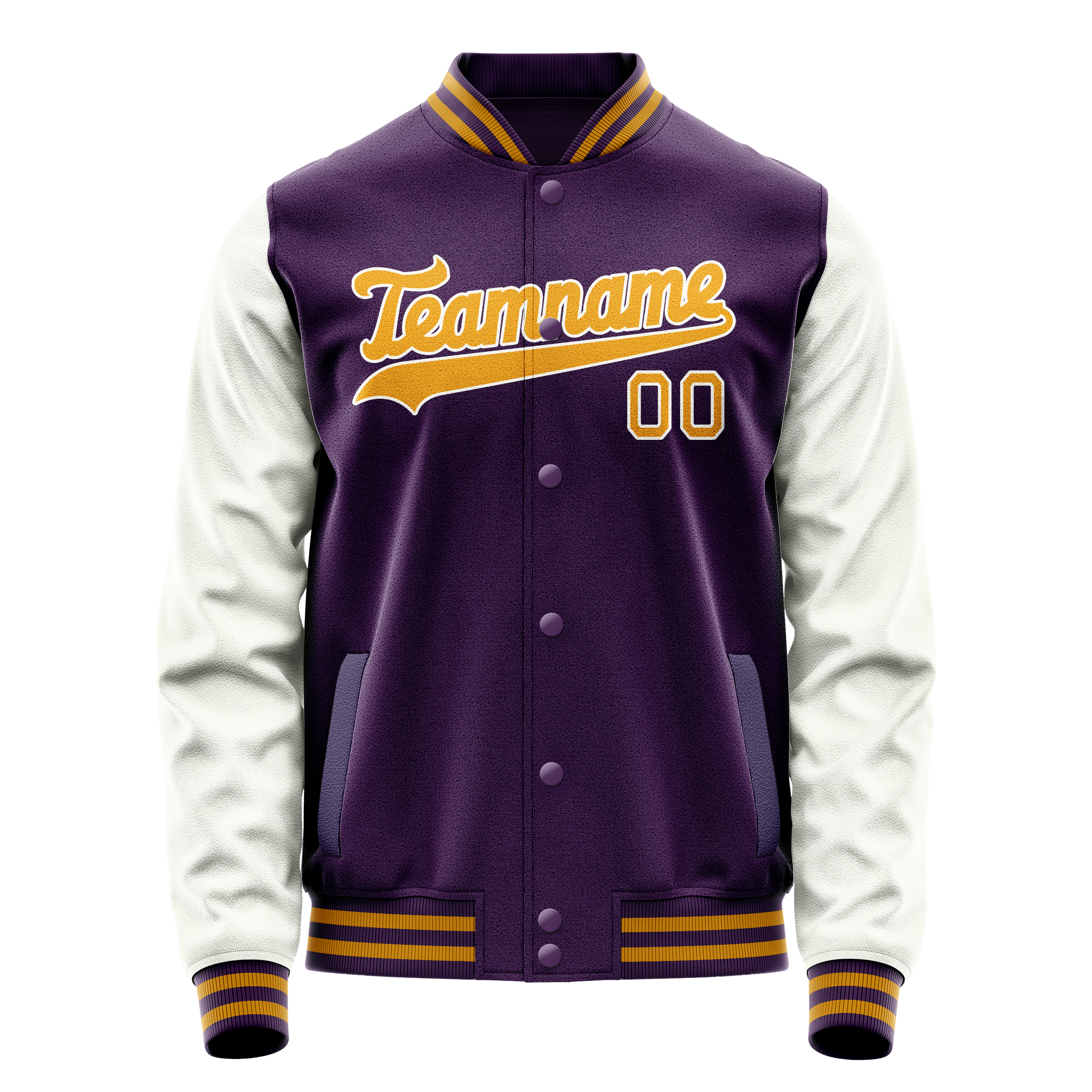 Custom Purple White Solid Color Varsity Letterman Jacket JA02240617KZ368