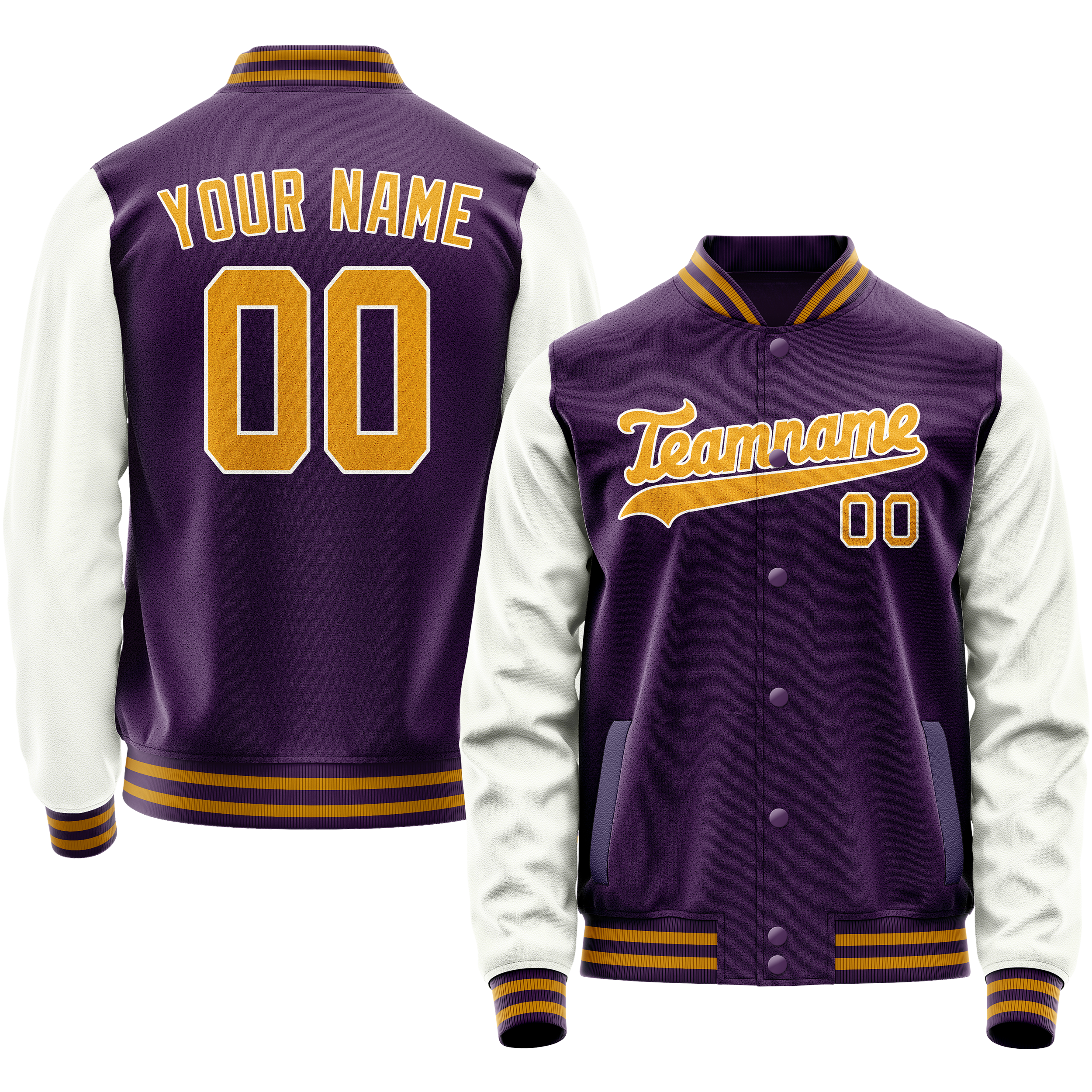 Custom Purple White Solid Color Varsity Letterman Jacket JA02240617KZ368