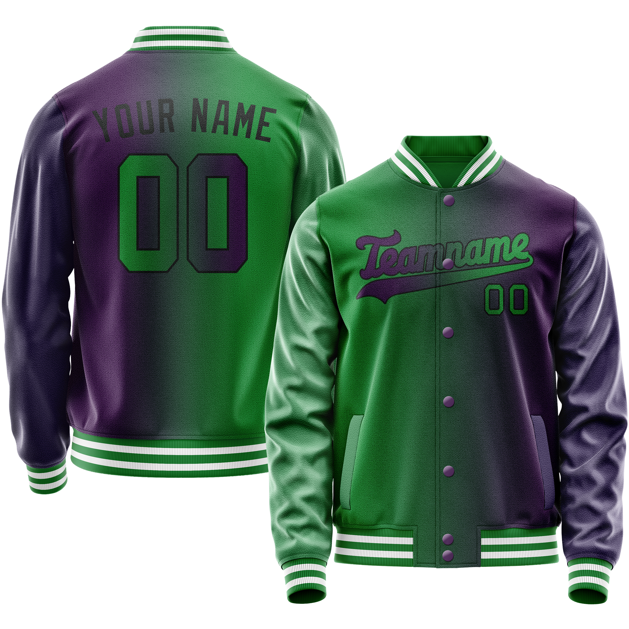 Custom Purple Kelly-Green Gradient Varsity Letterman Jacket JA02240617KZ370