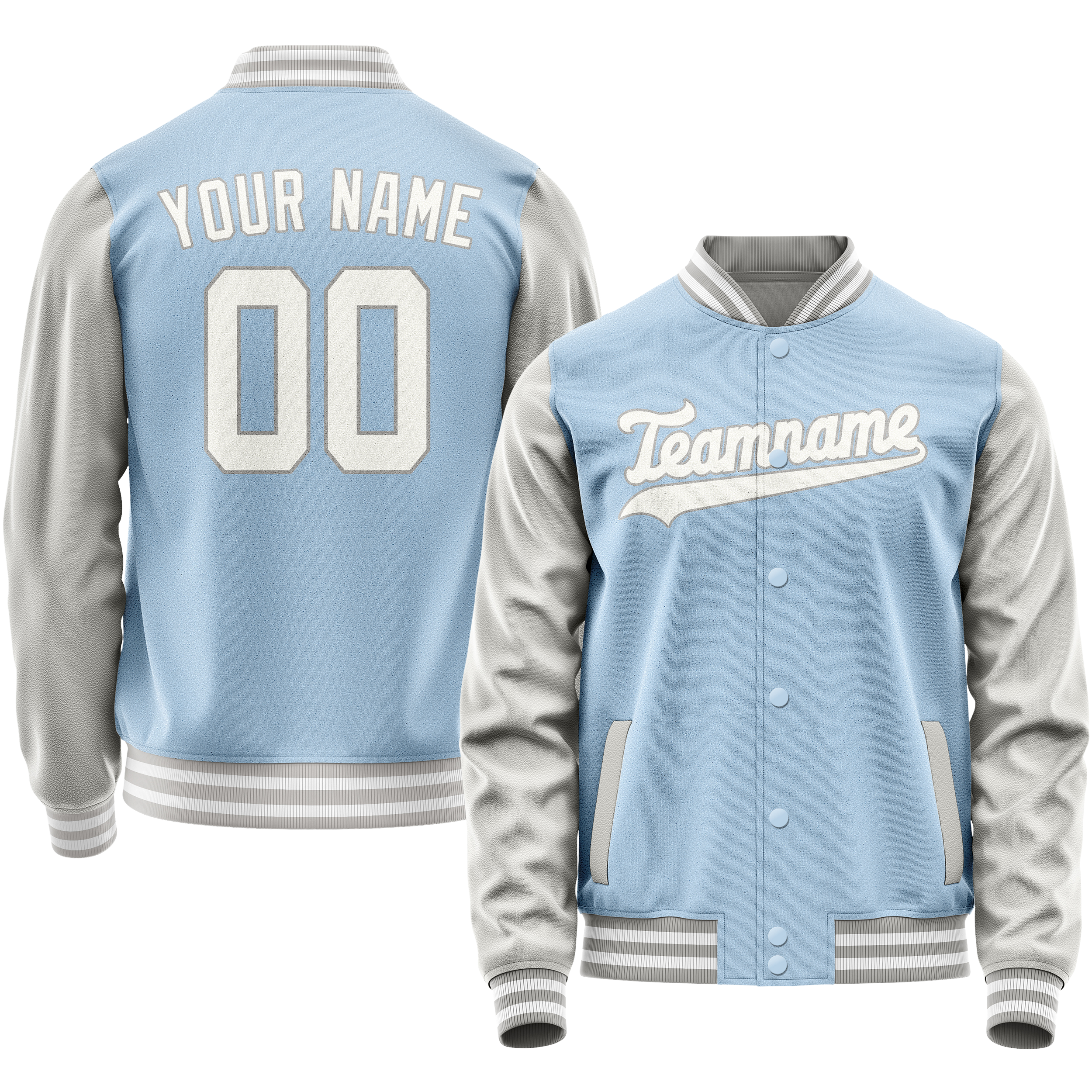 Custom Light-Blue Gray Solid Color Varsity Letterman Jacket JA02240617JC261