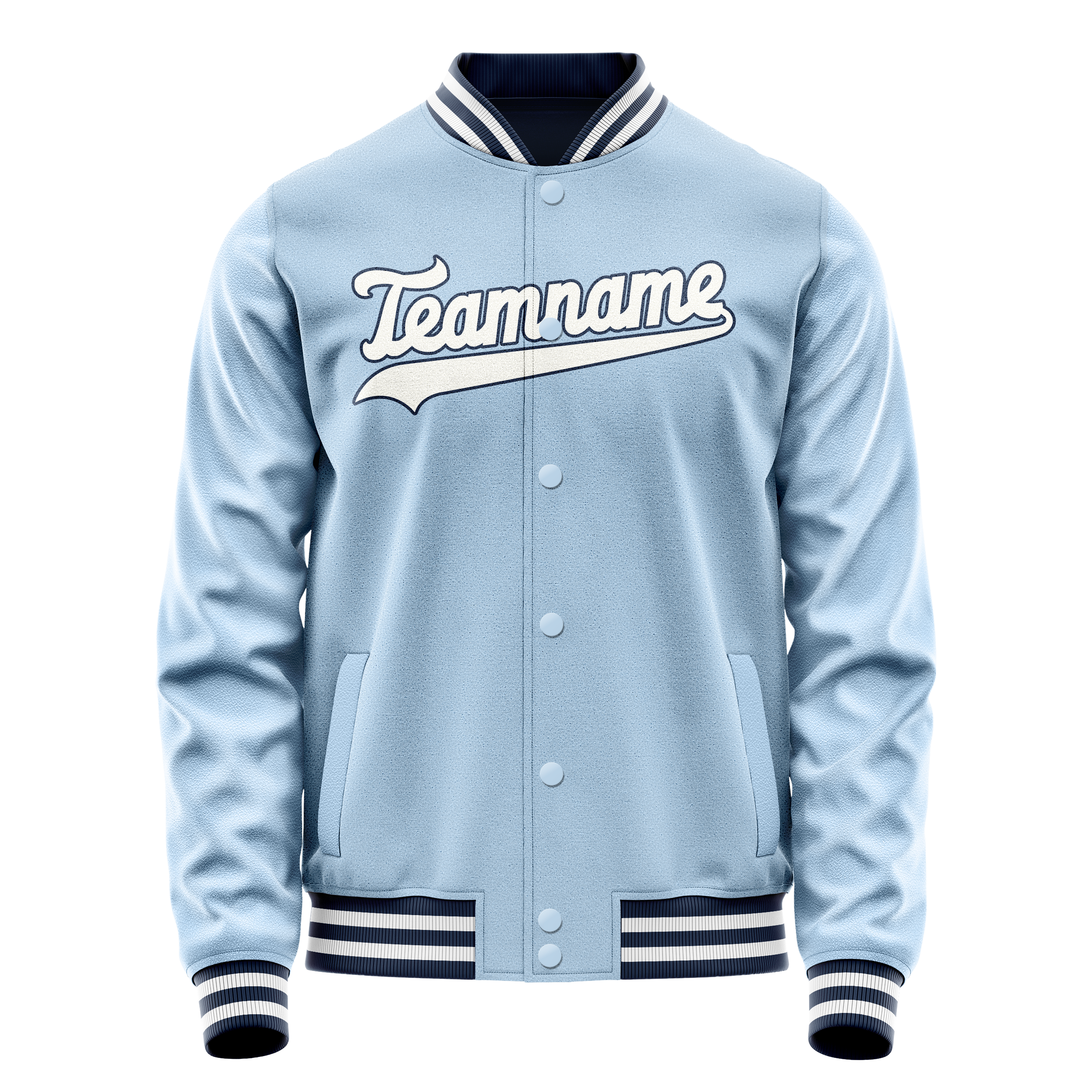 Custom Light-Blue White Solid Color Varsity Letterman Jacket JA02240617JC264