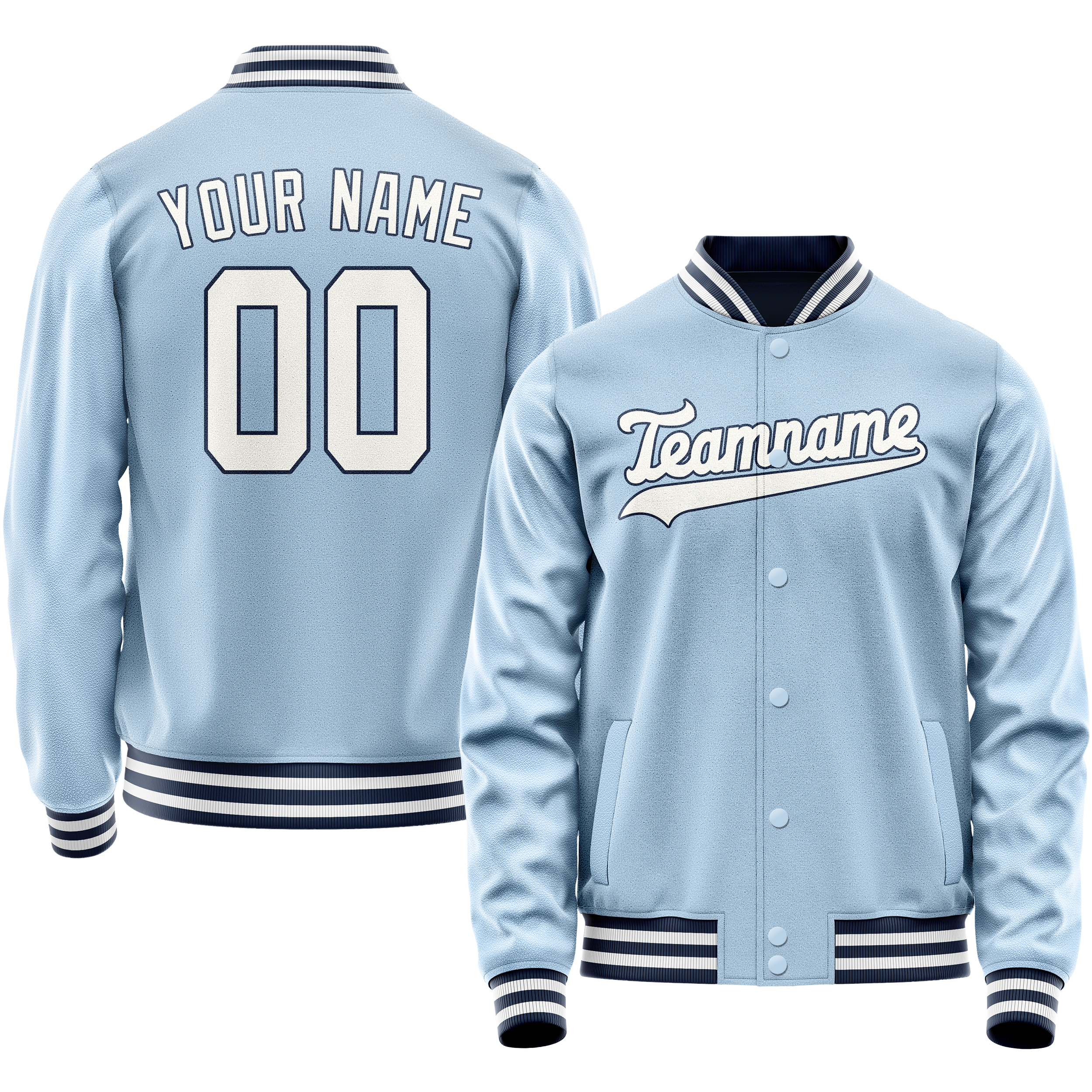 Custom Light-Blue White Solid Color Varsity Letterman Jacket JA02240617JC264