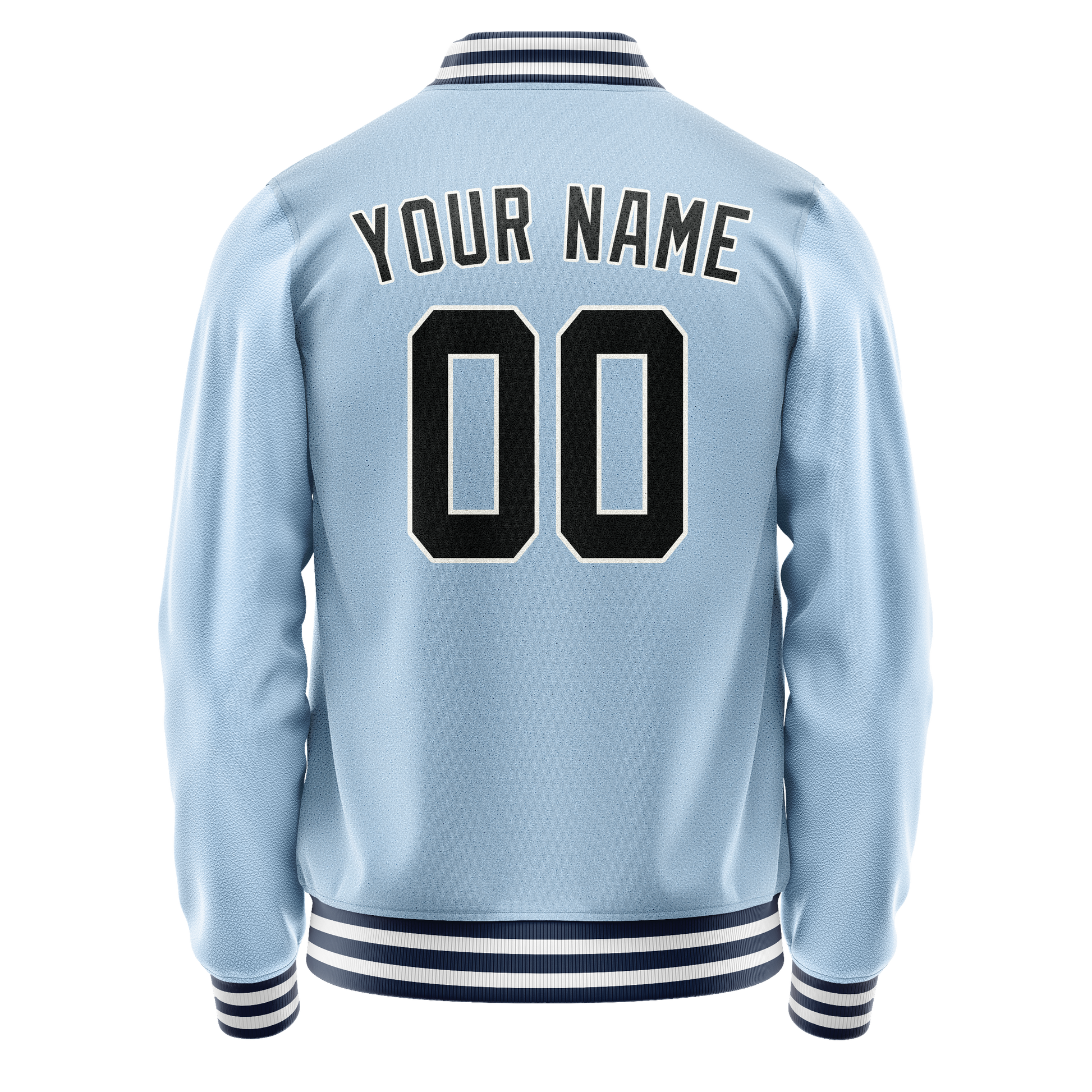 Custom Light-Blue Black Solid Color Varsity Letterman Jacket JA02240617JC242