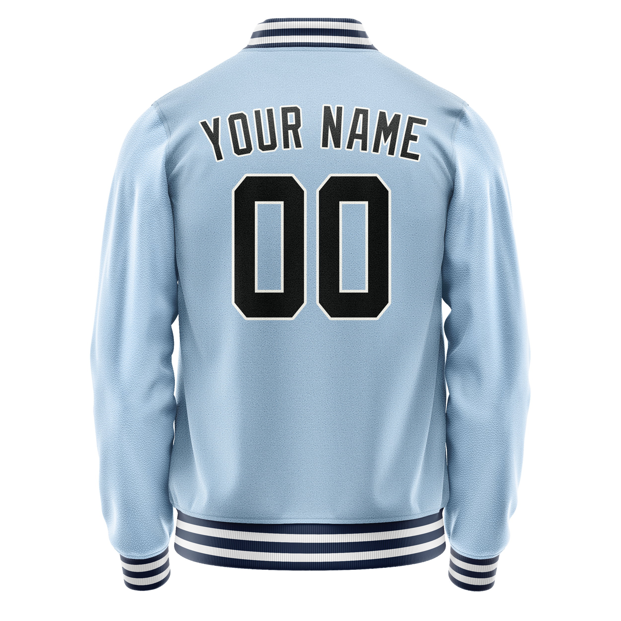 Custom Light-Blue Black Solid Color Varsity Letterman Jacket JA02240617JC242