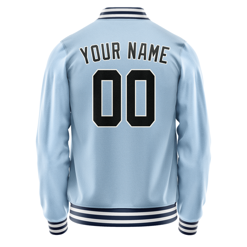 Custom Light-Blue Black Solid Color Varsity Letterman Jacket JA02240617JC242