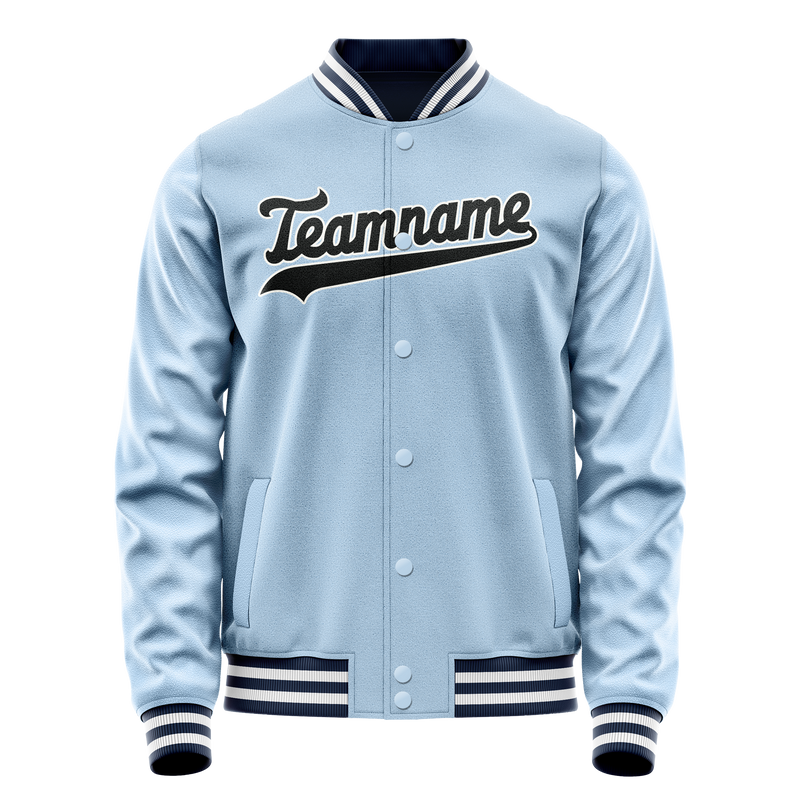 Custom Light-Blue Black Solid Color Varsity Letterman Jacket JA02240617JC242