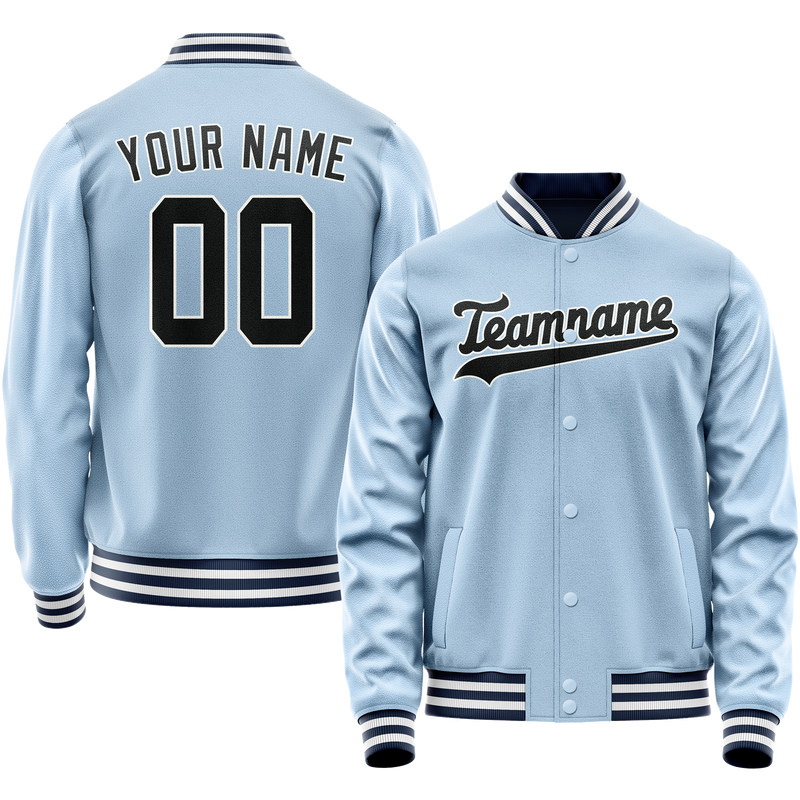 Custom Light-Blue Black Solid Color Varsity Letterman Jacket JA02240617JC242