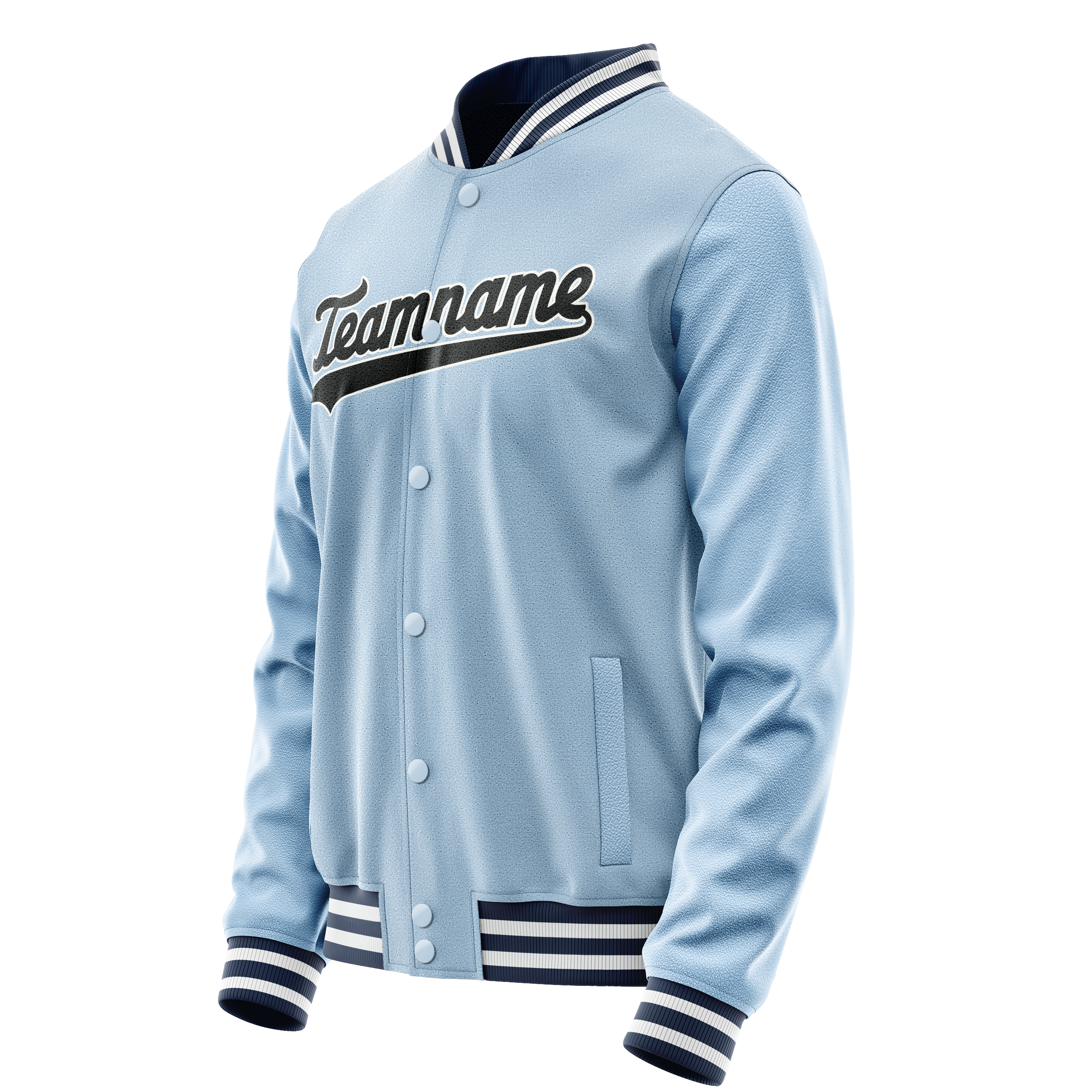 Custom Light-Blue Black Solid Color Varsity Letterman Jacket JA02240617JC242