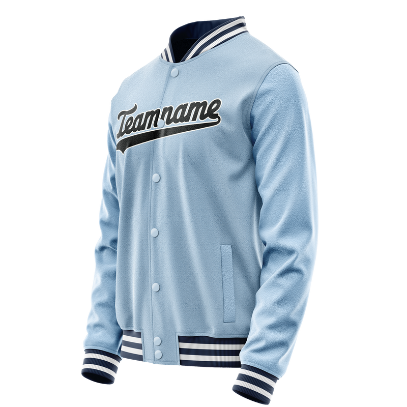 Custom Light-Blue Black Solid Color Varsity Letterman Jacket JA02240617JC242