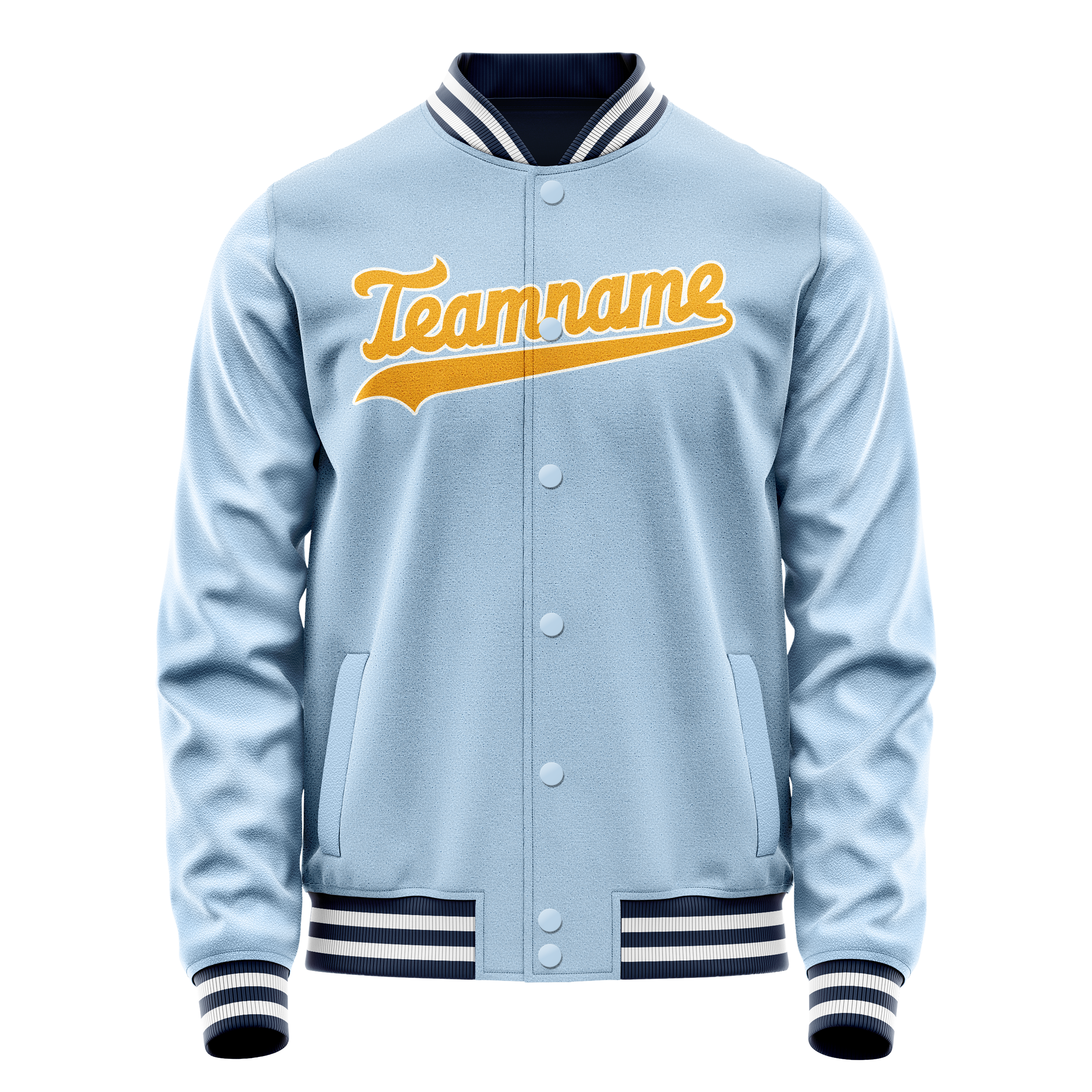 Custom Light-Blue Gold Solid Color Varsity Letterman Jacket JA02240617JC260