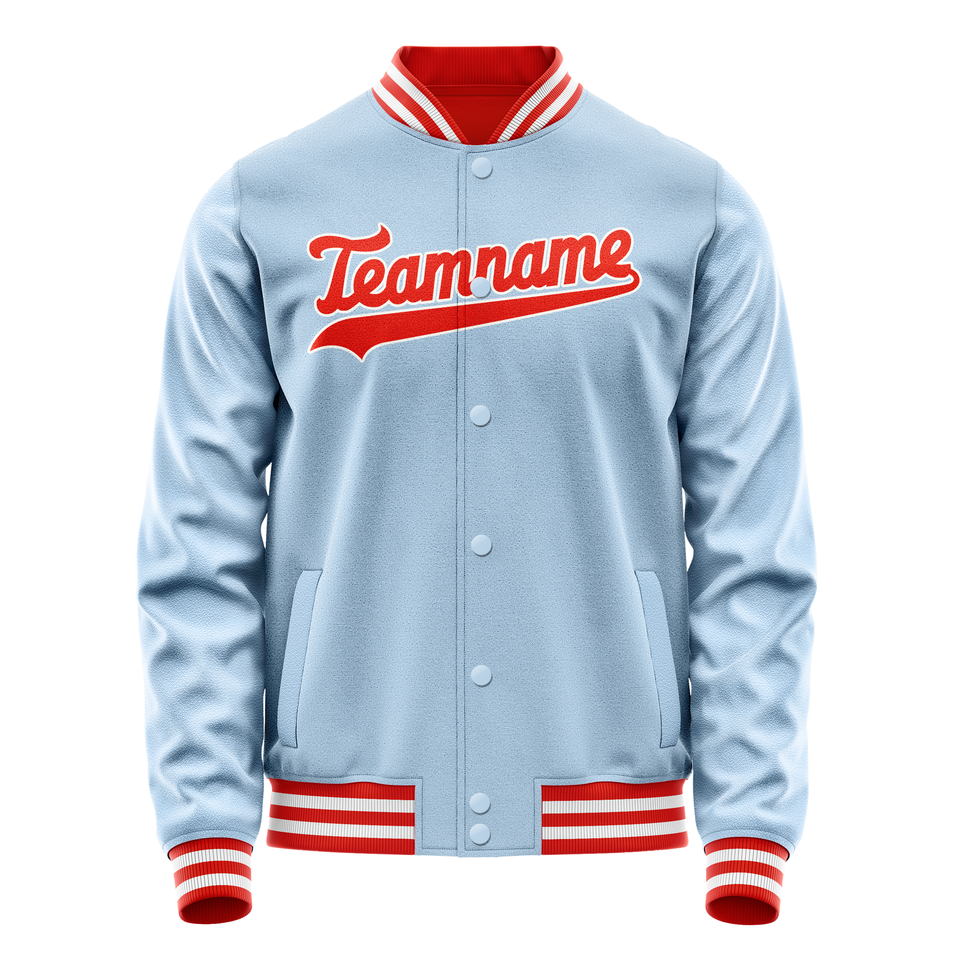 Custom Light-Blue Orange Solid Color Varsity Letterman Jacket JA02240617JC244
