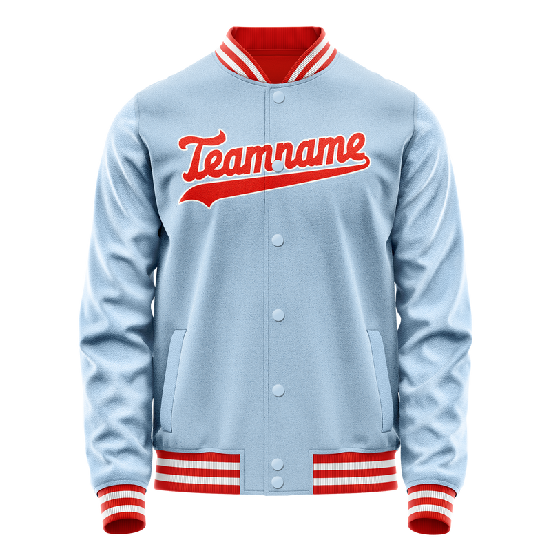 Custom Light-Blue Orange Solid Color Varsity Letterman Jacket JA02240617JC244