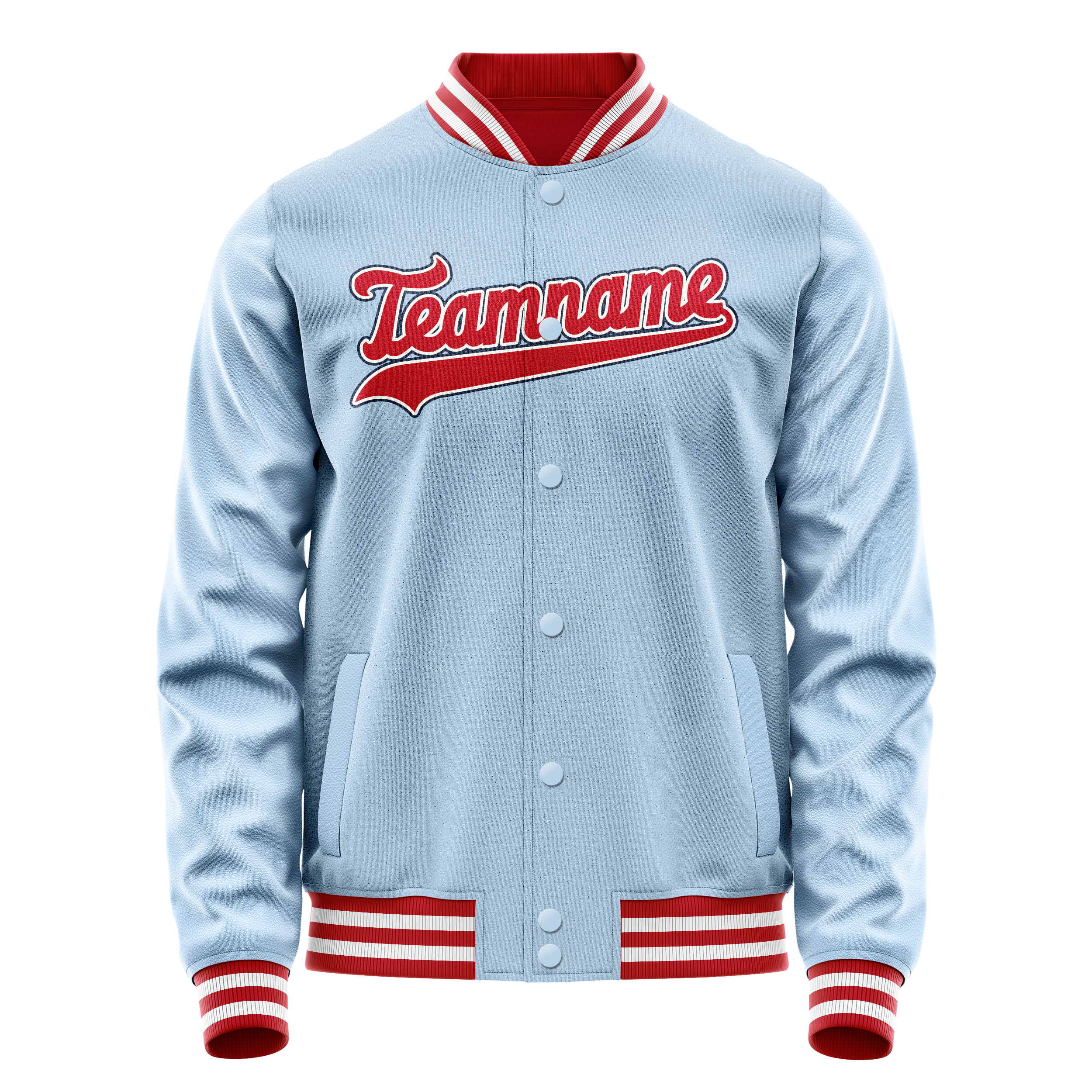 Custom Light-Blue Red Solid Color Varsity Letterman Jacket JA02240617JC255