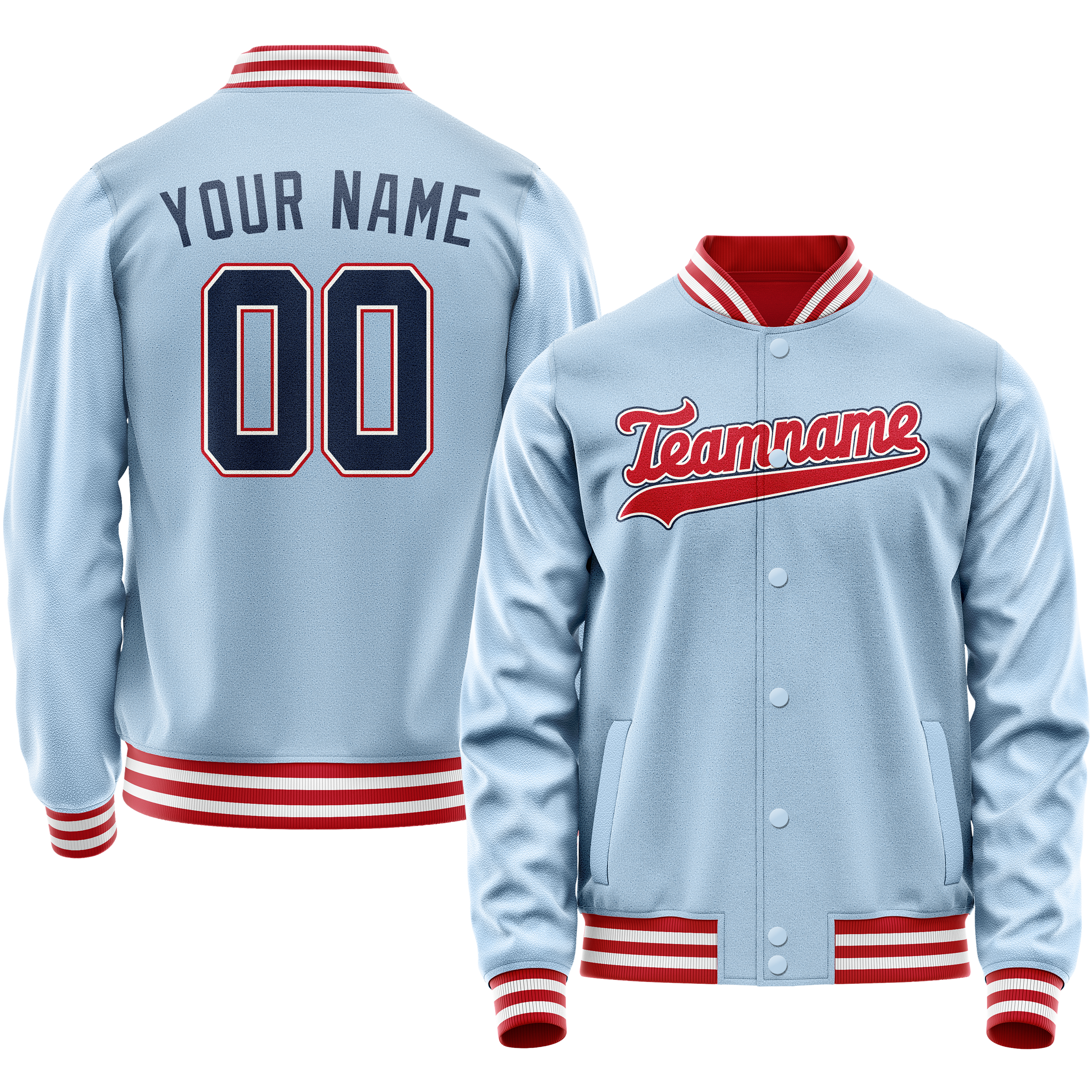 Custom Light-Blue Red Solid Color Varsity Letterman Jacket JA02240617JC255