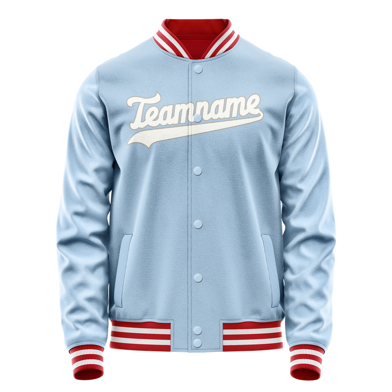 Custom Light-Blue White Solid Color Varsity Letterman Jacket JA02240617JC262
