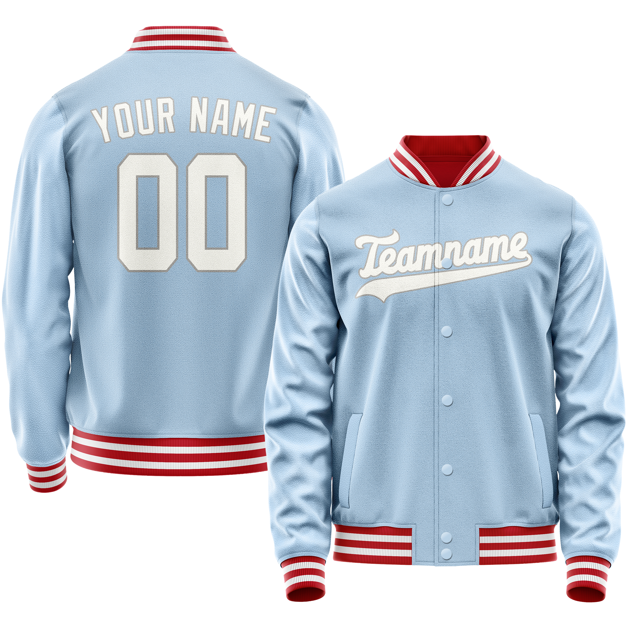 Custom Light-Blue White Solid Color Varsity Letterman Jacket JA02240617JC262