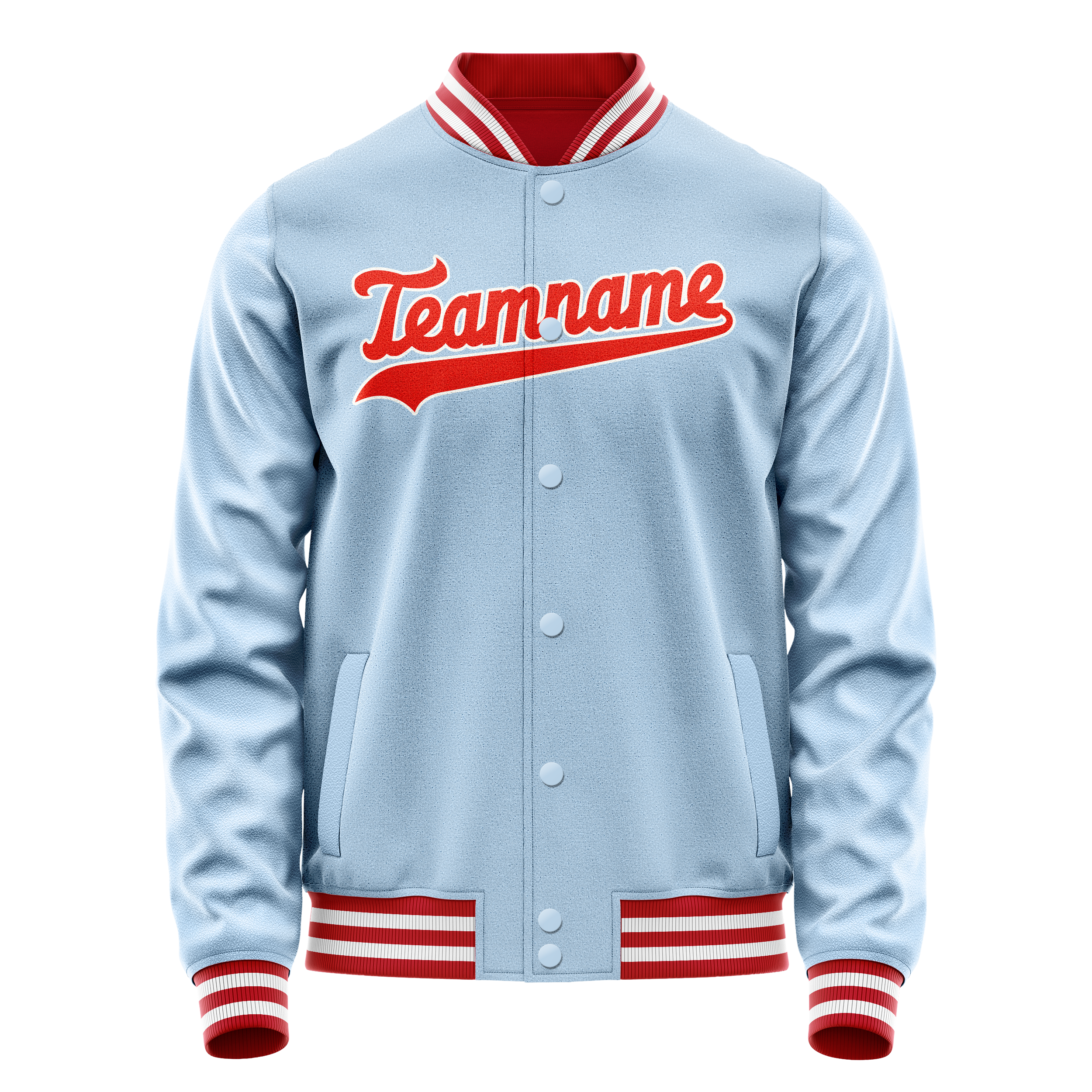 Custom Light-Blue Orange Solid Color Varsity Letterman Jacket JA02240617JC250