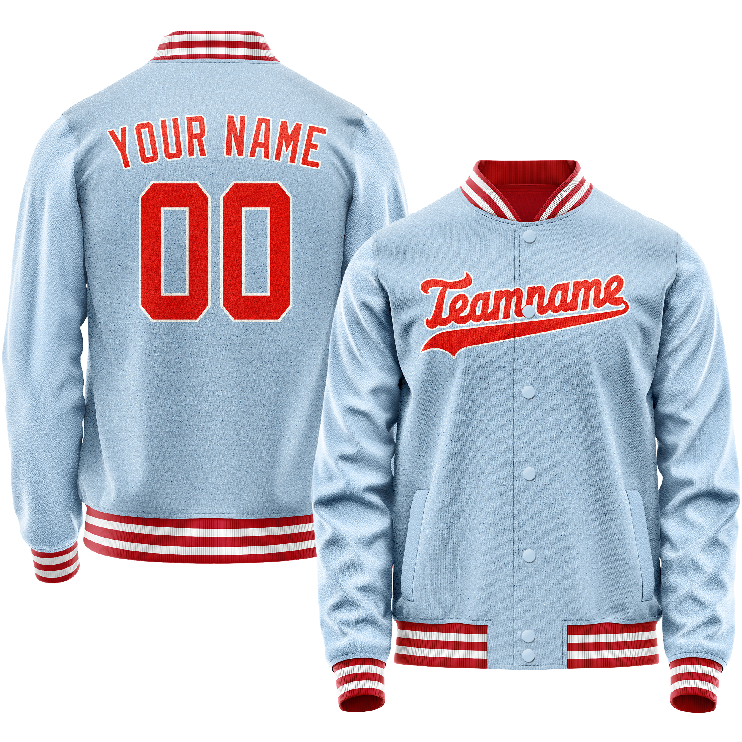 Custom Light-Blue Orange Solid Color Varsity Letterman Jacket JA02240617JC250
