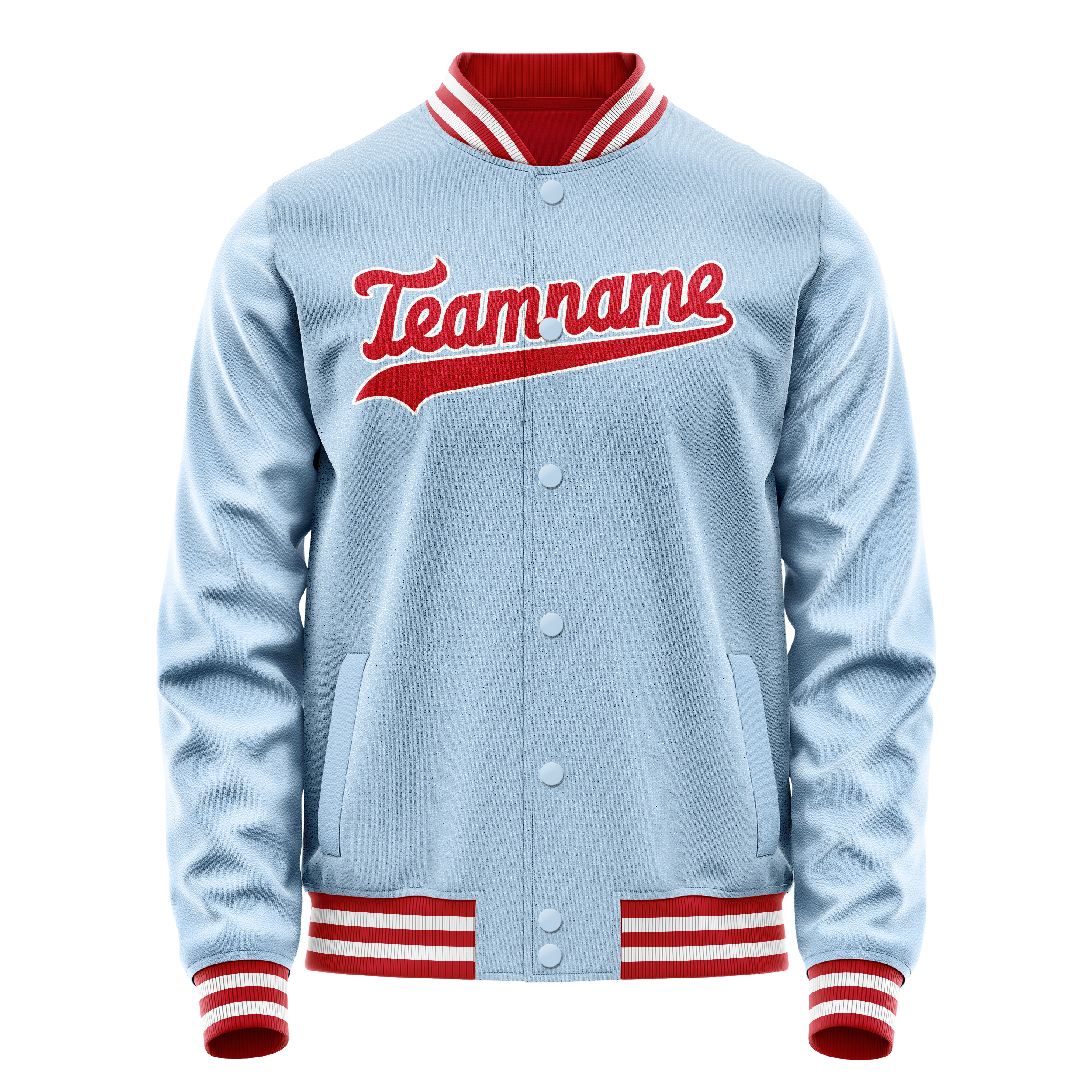 Custom Light-Blue Red Solid Color Varsity Letterman Jacket JA02240617JC253