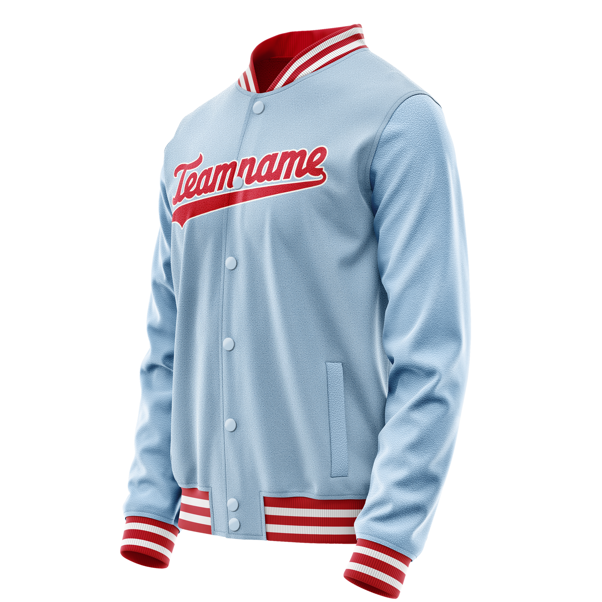 Custom Light-Blue Red Solid Color Varsity Letterman Jacket JA02240617JC253