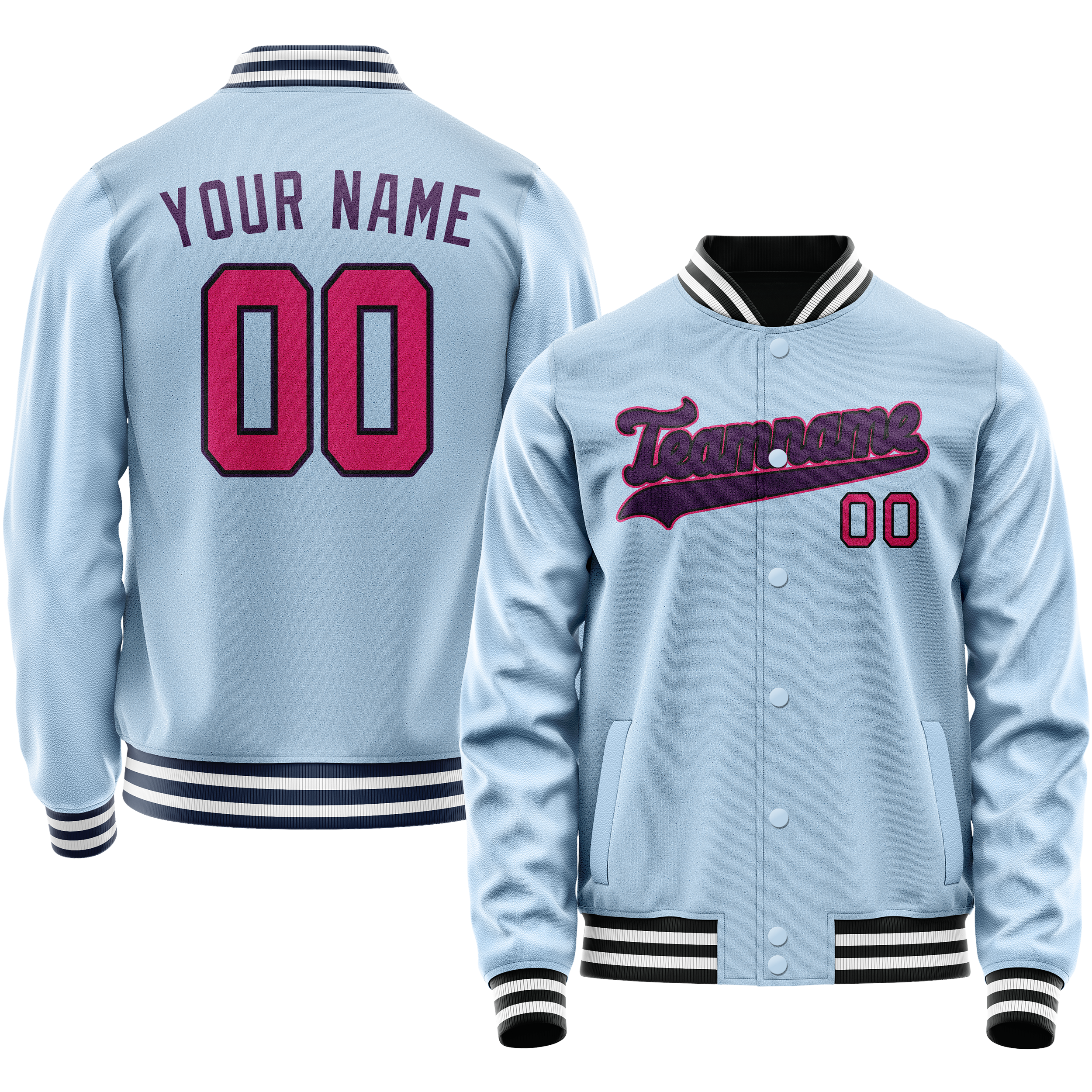 Custom Light-Blue Purple Solid Color Varsity Letterman Jacket JA02240617JC265
