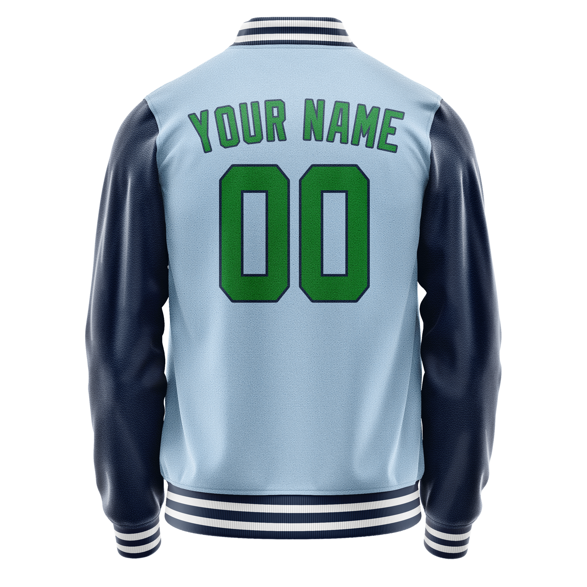 Custom Light-Blue Neon-Green Solid Color Varsity Letterman Jacket JA02240617JC259