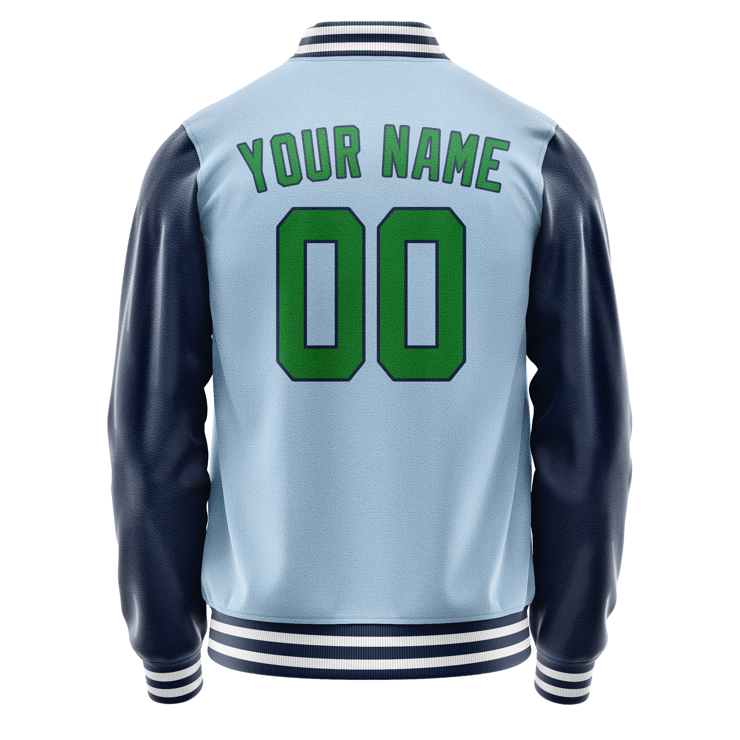 Custom Light-Blue Neon-Green Solid Color Varsity Letterman Jacket JA02240617JC259