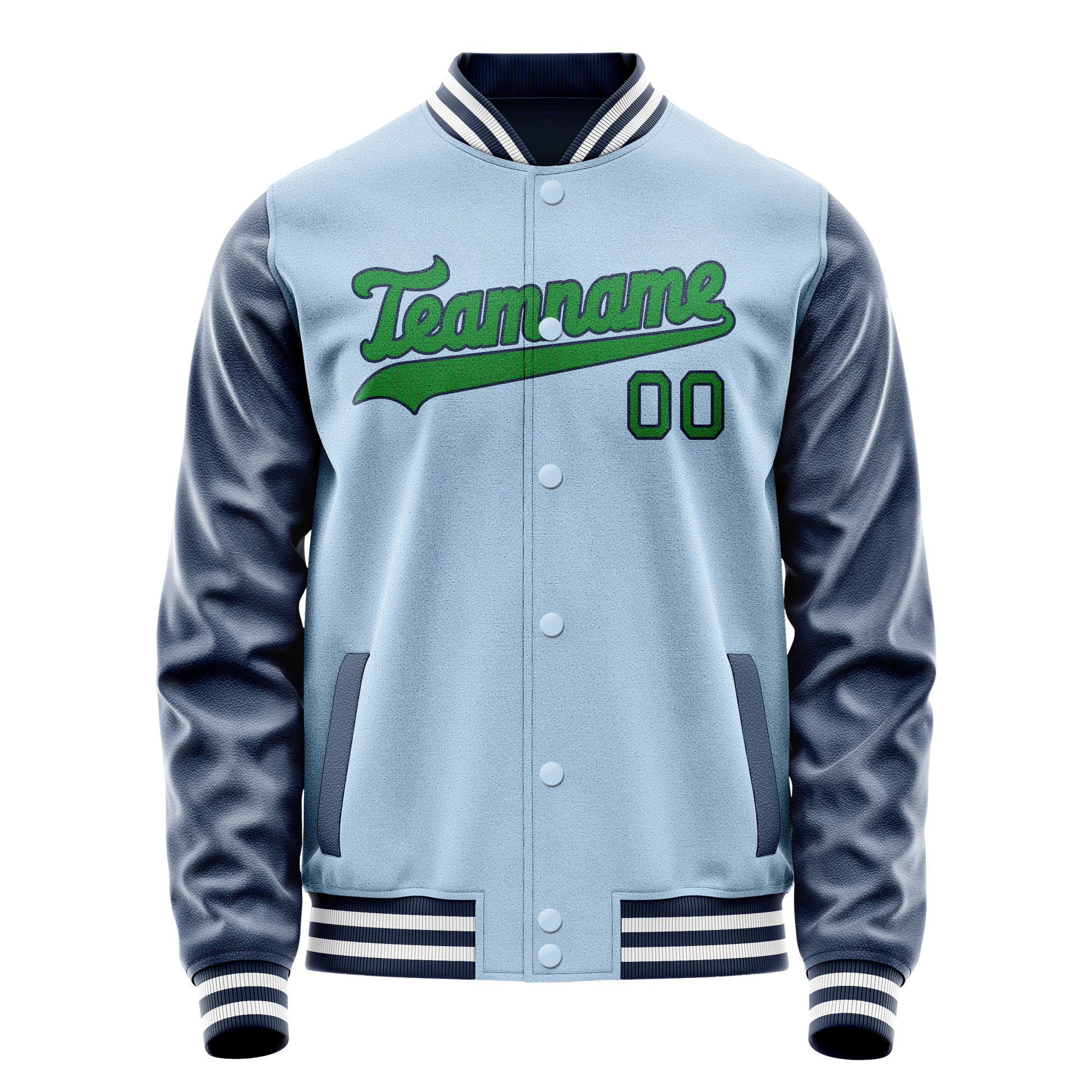 Custom Light-Blue Neon-Green Solid Color Varsity Letterman Jacket JA02240617JC259