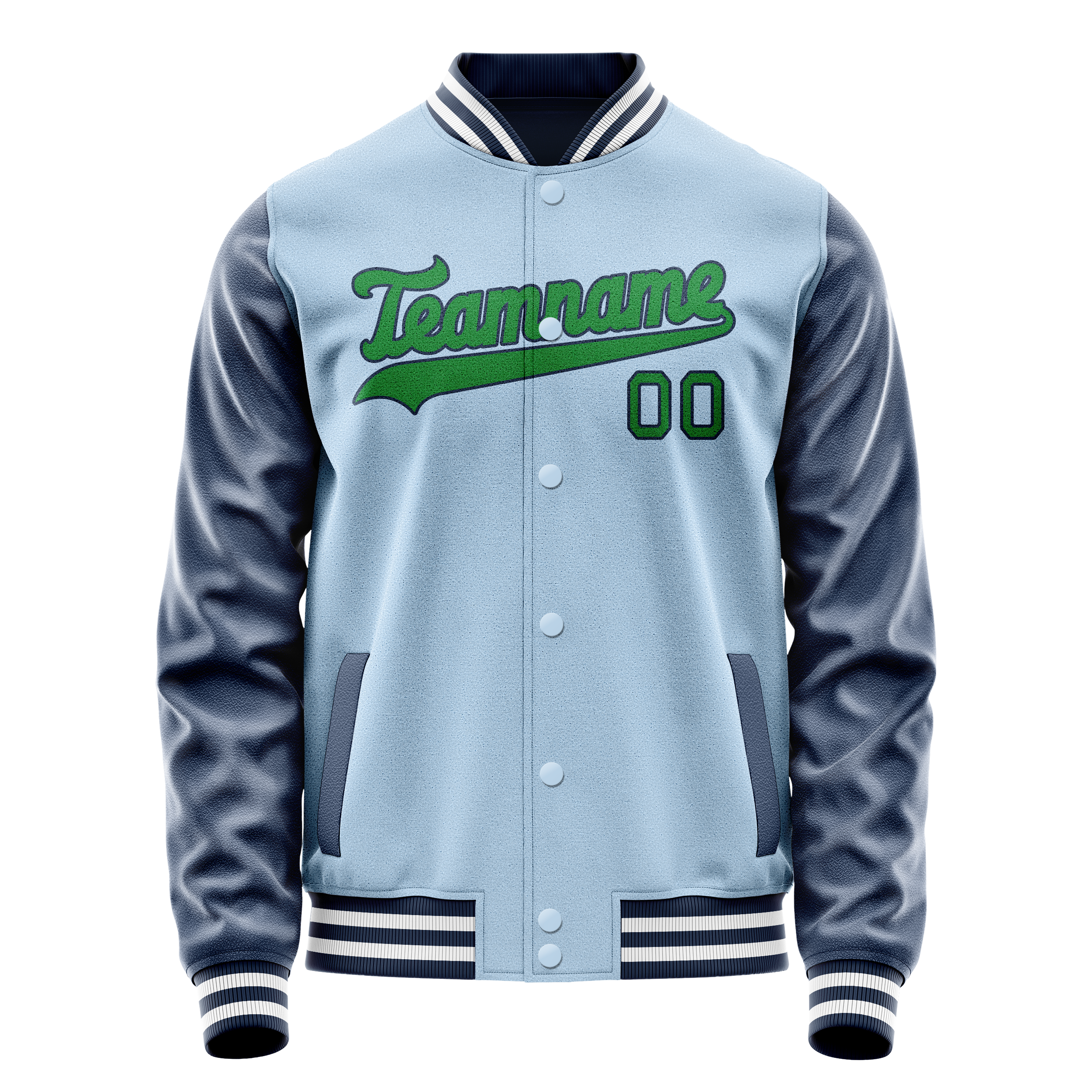 Custom Light-Blue Neon-Green Solid Color Varsity Letterman Jacket JA02240617JC259