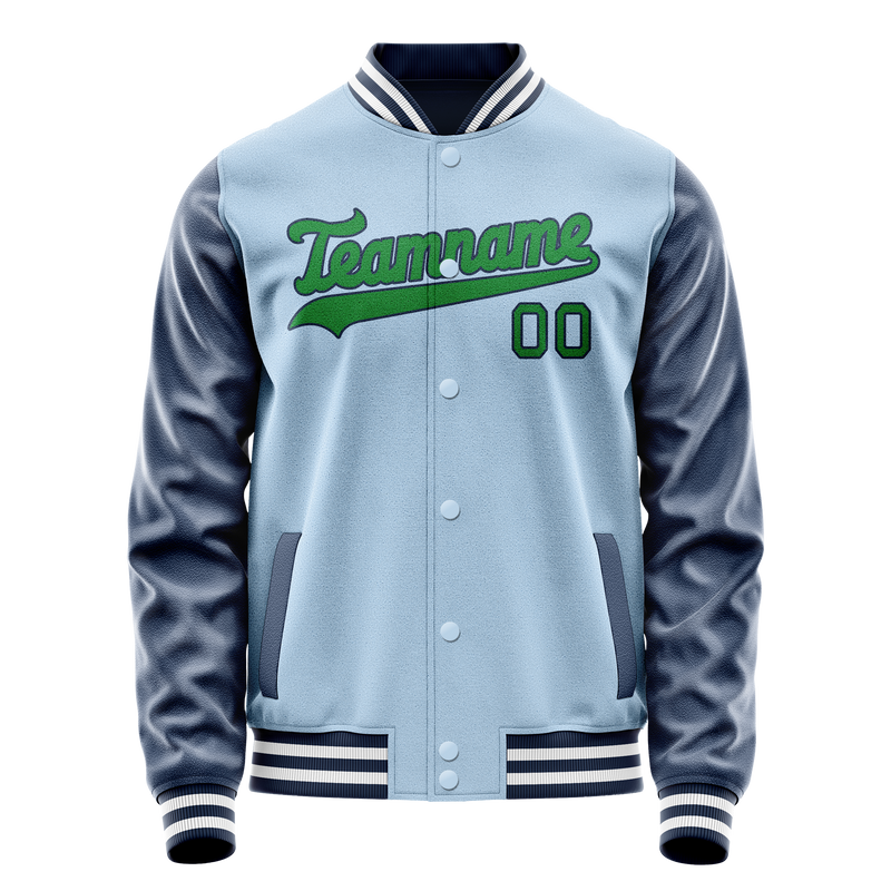 Custom Light-Blue Neon-Green Solid Color Varsity Letterman Jacket JA02240617JC259