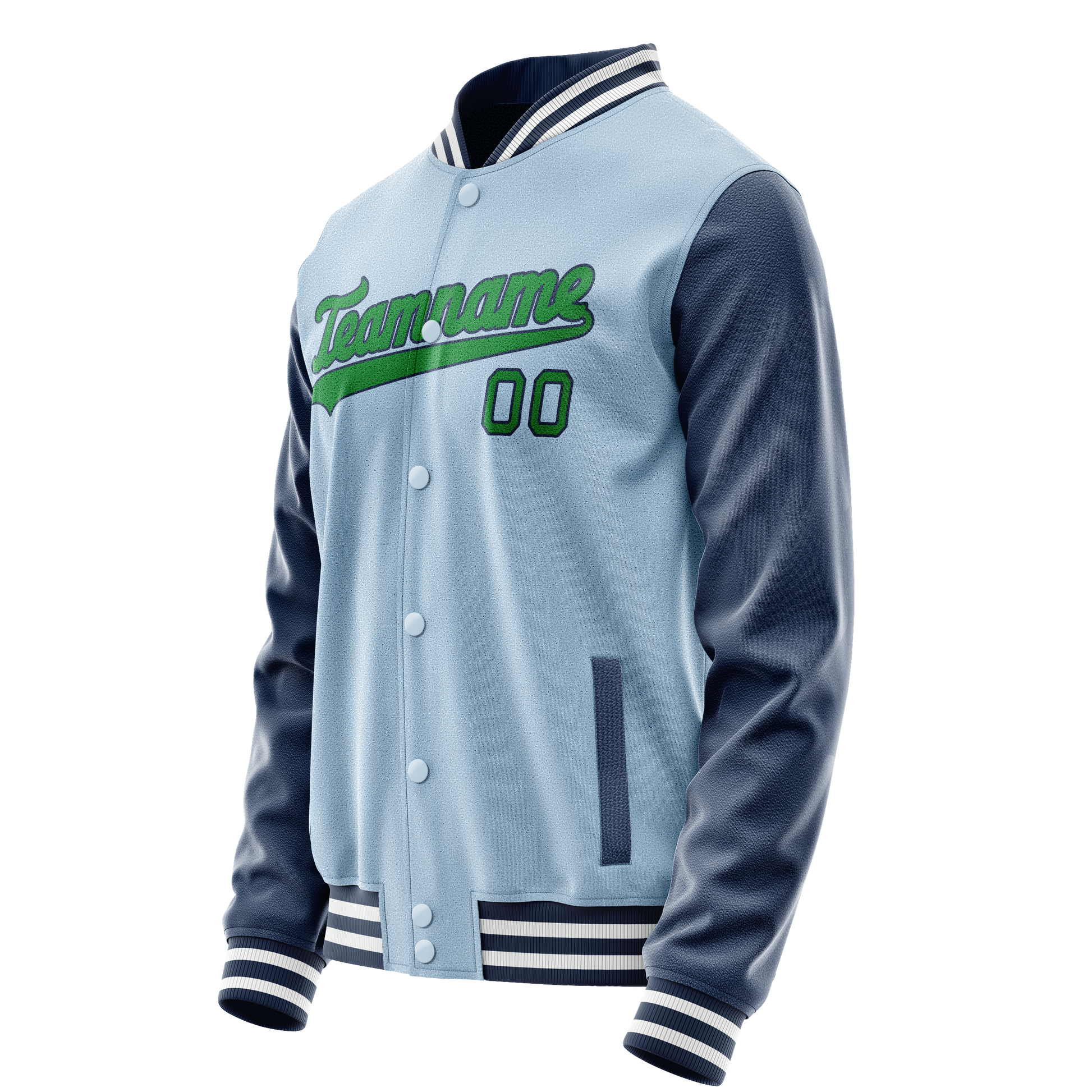 Custom Light-Blue Neon-Green Solid Color Varsity Letterman Jacket JA02240617JC259