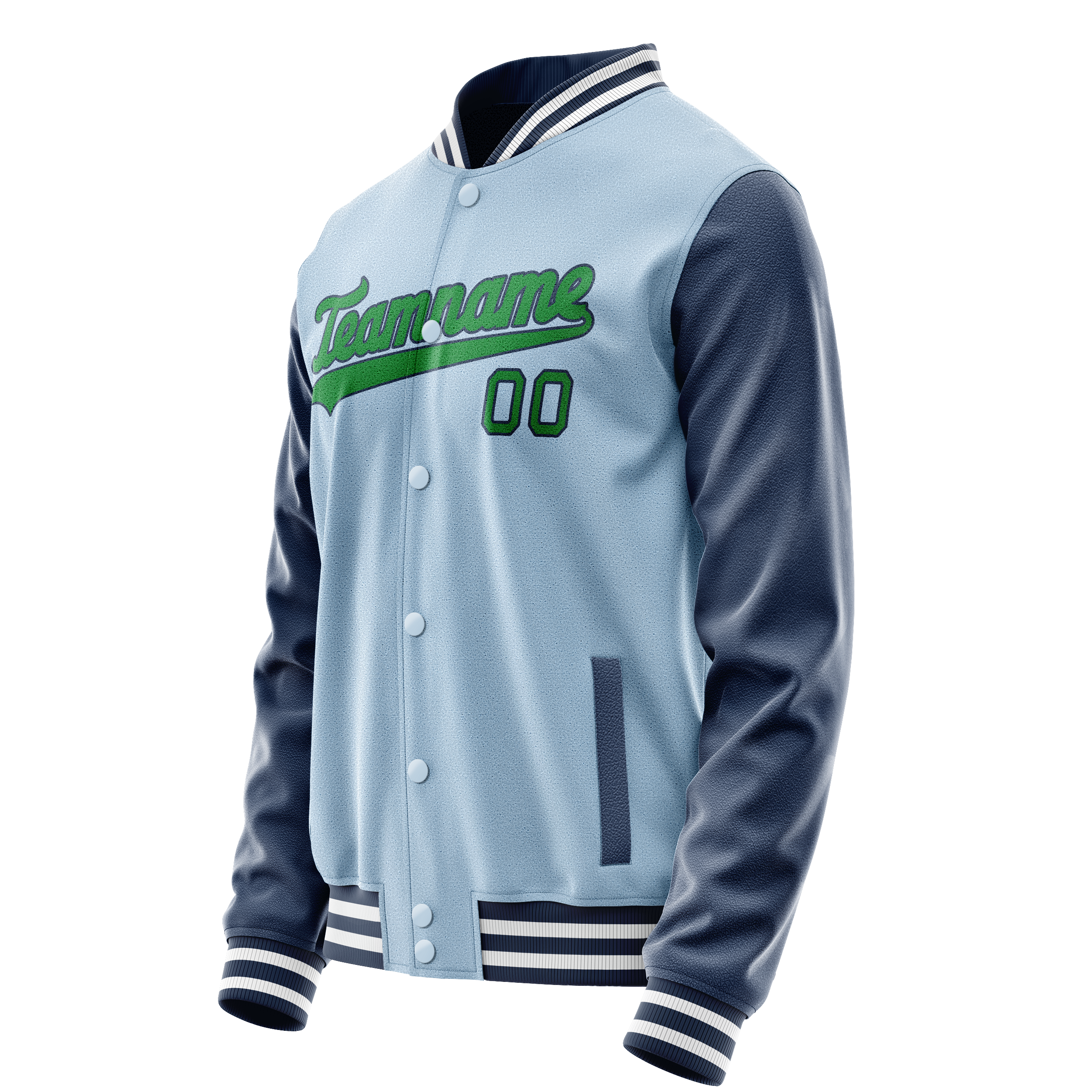 Custom Light-Blue Neon-Green Solid Color Varsity Letterman Jacket JA02240617JC259