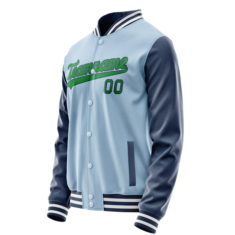 Custom Light-Blue Neon-Green Solid Color Varsity Letterman Jacket JA02240617JC259