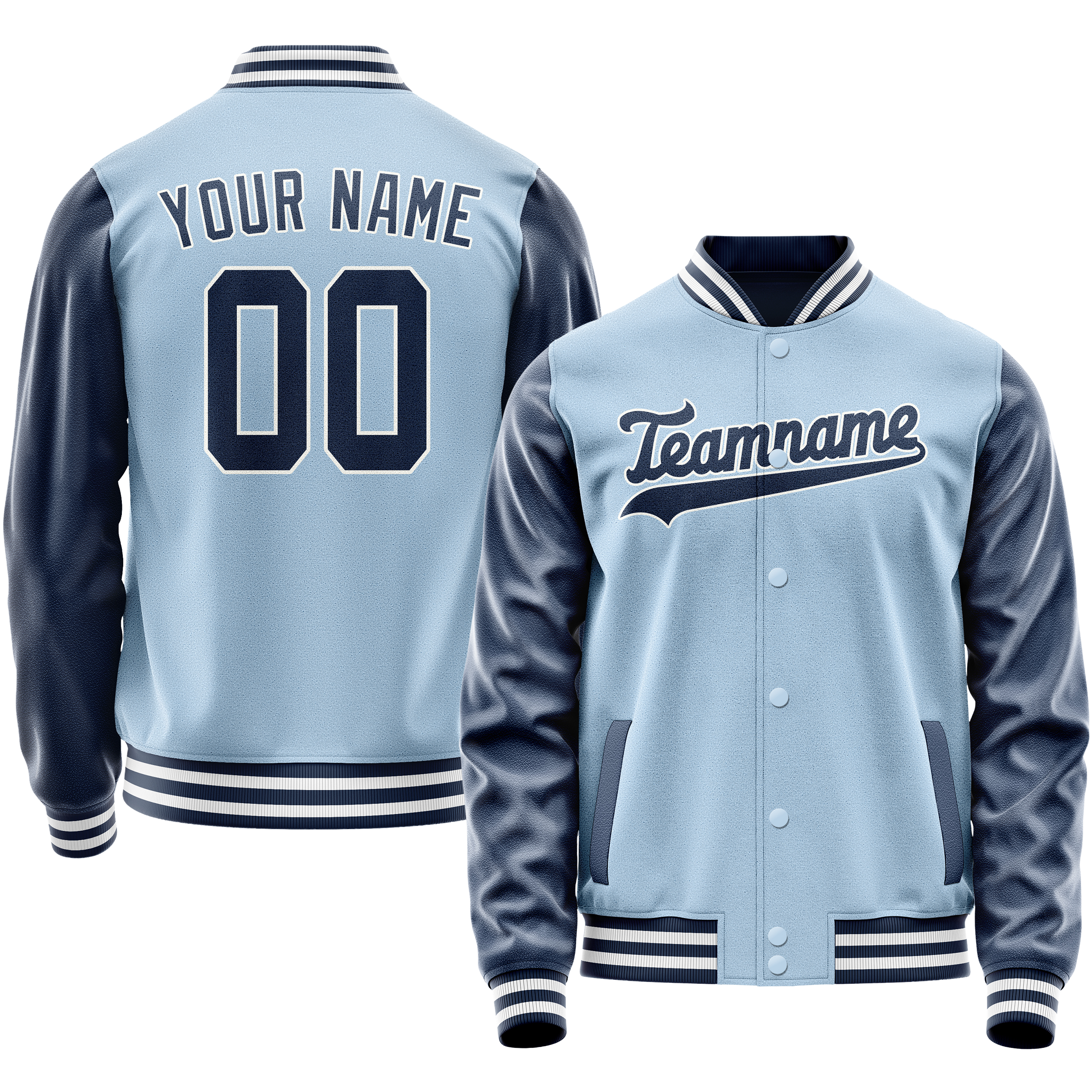 Custom Light-Blue Navy Solid Color Varsity Letterman Jacket JA02240617JC245