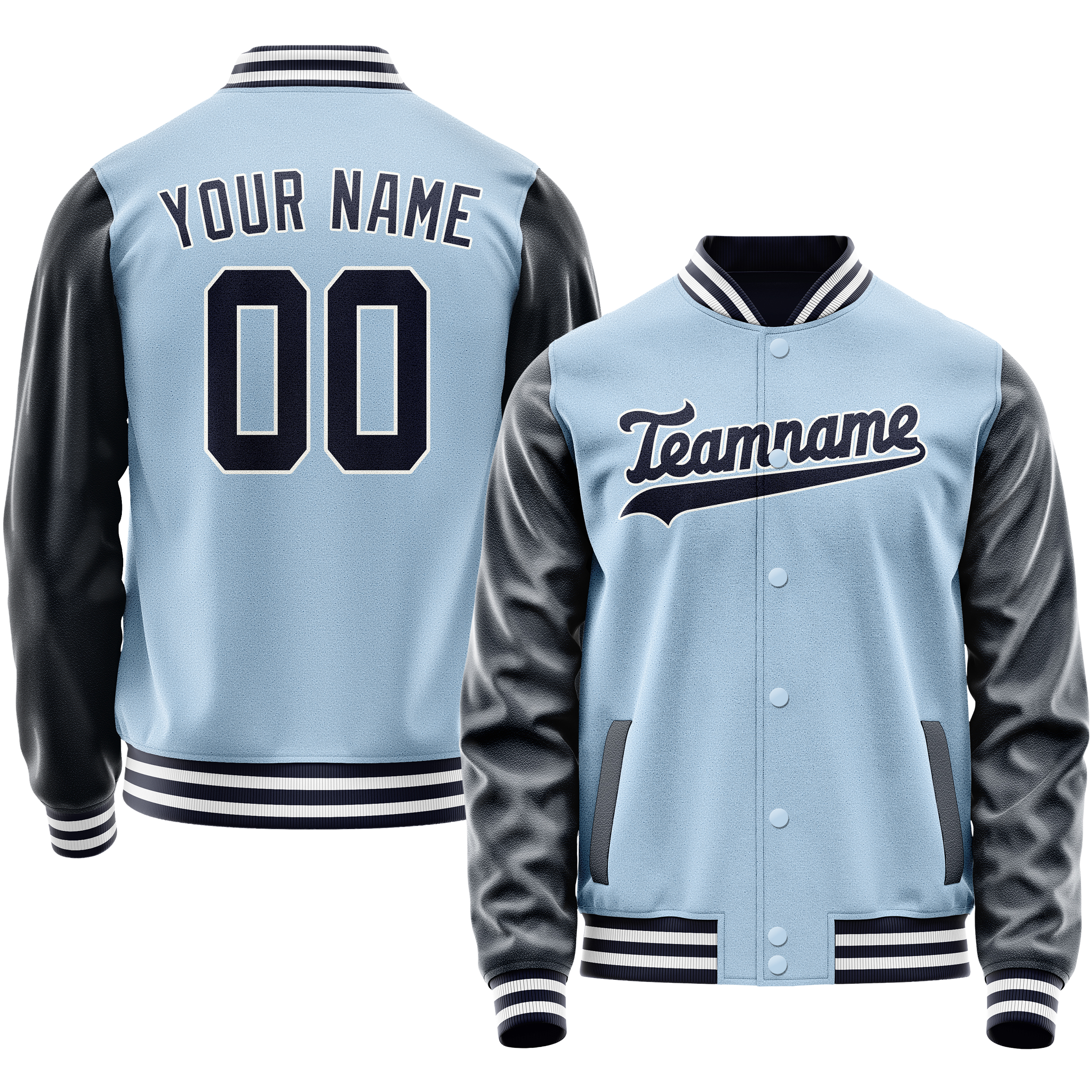 Custom Light-Blue Navy Solid Color Varsity Letterman Jacket JA02240617JC251