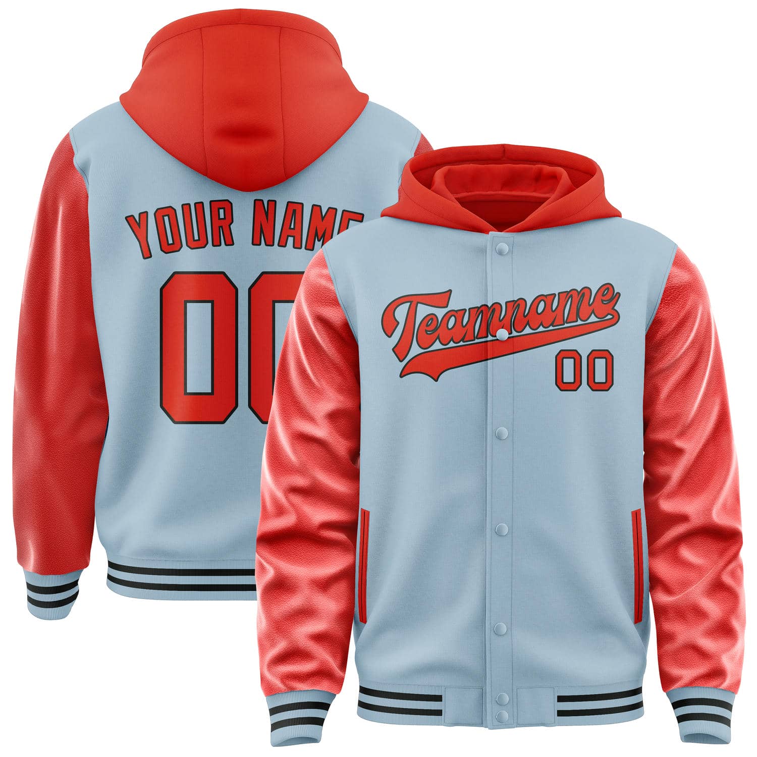 Custom Light Blue Orange Red Jacket
