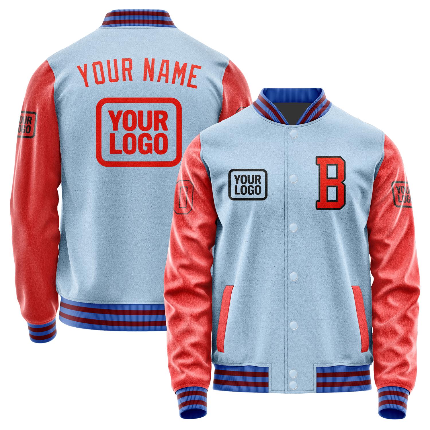 Custom Light Blue Orange Red Jacket JA080812091517121217