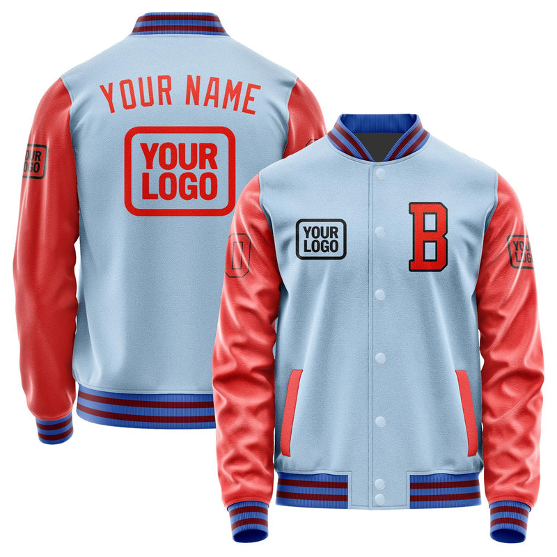 Custom Light Blue Orange Red Jacket JA080812091517121217