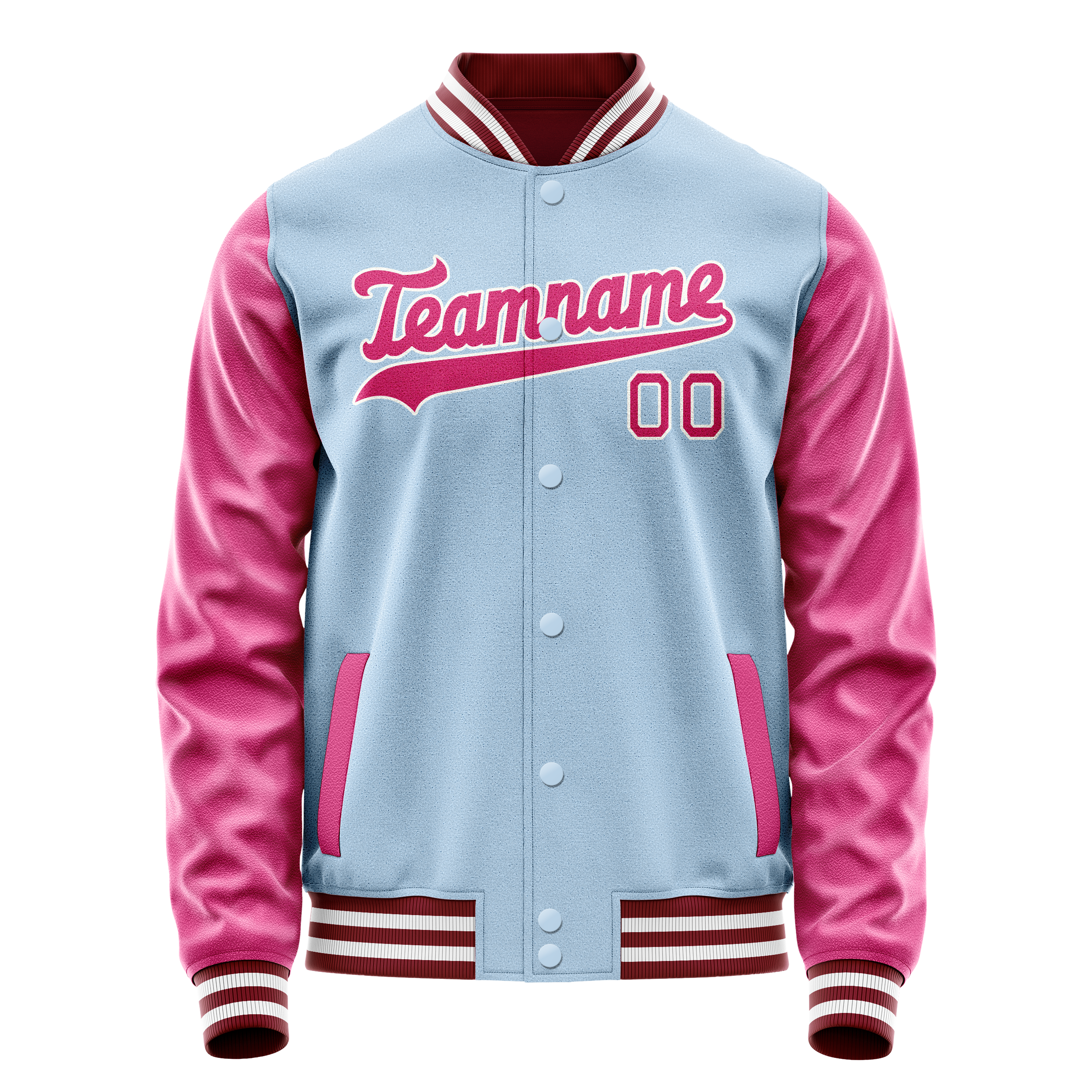 Custom Light-Blue Pink Solid Color Varsity Letterman Jacket JA02240617JC240