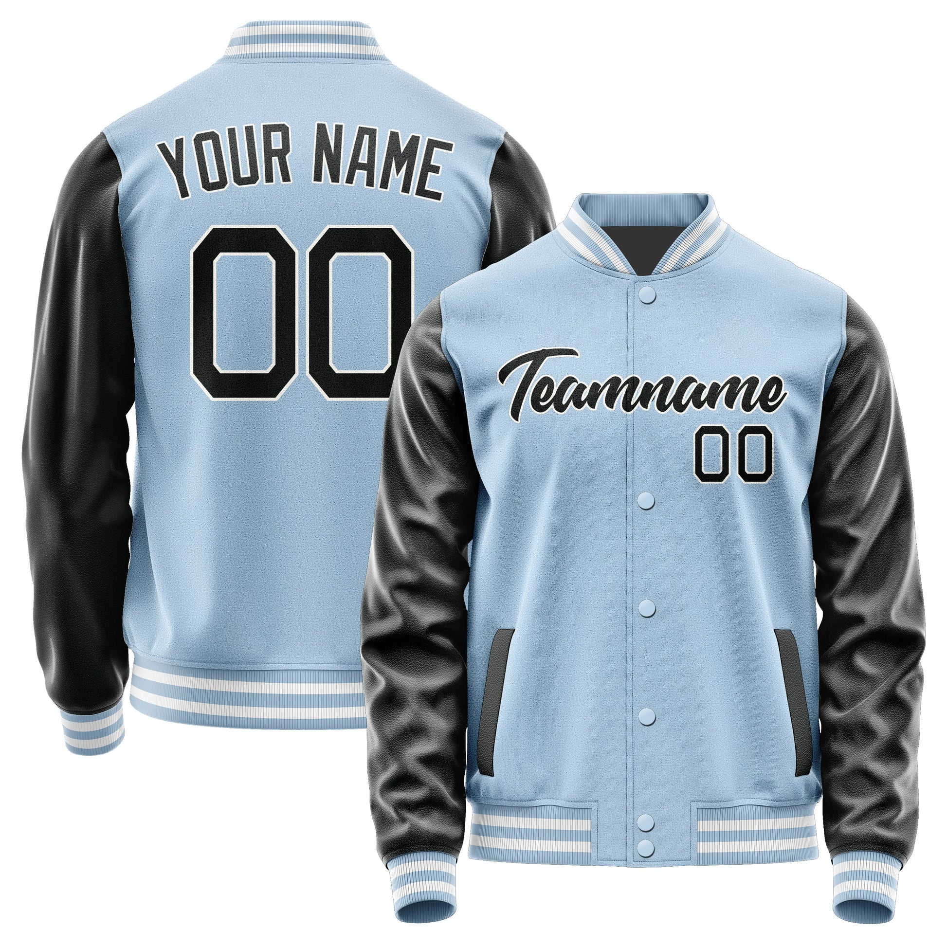 Custom Light Blue Black Jacket JA0808170818B21817