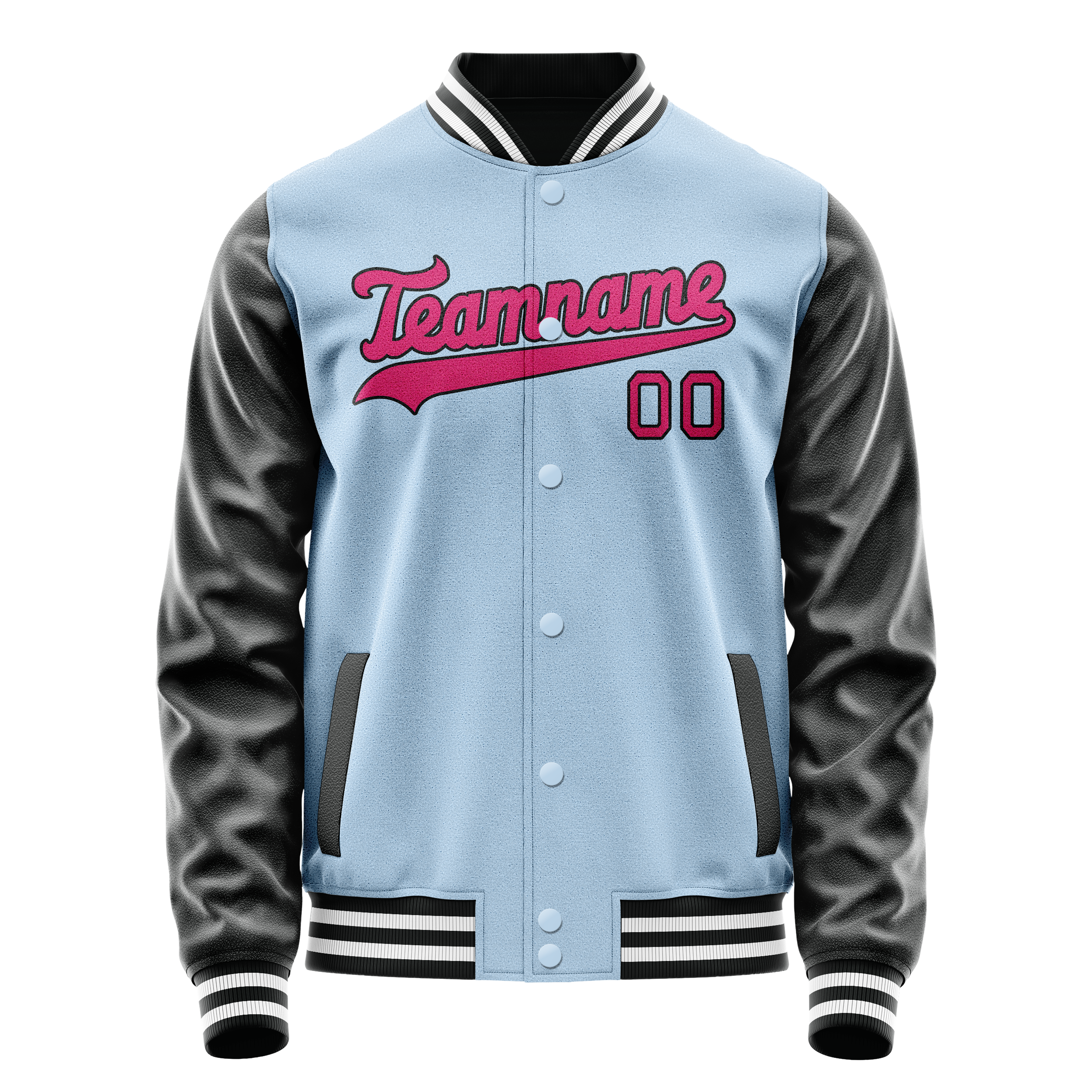 Custom Light-Blue Pink Solid Color Varsity Letterman Jacket JA02240617JC254