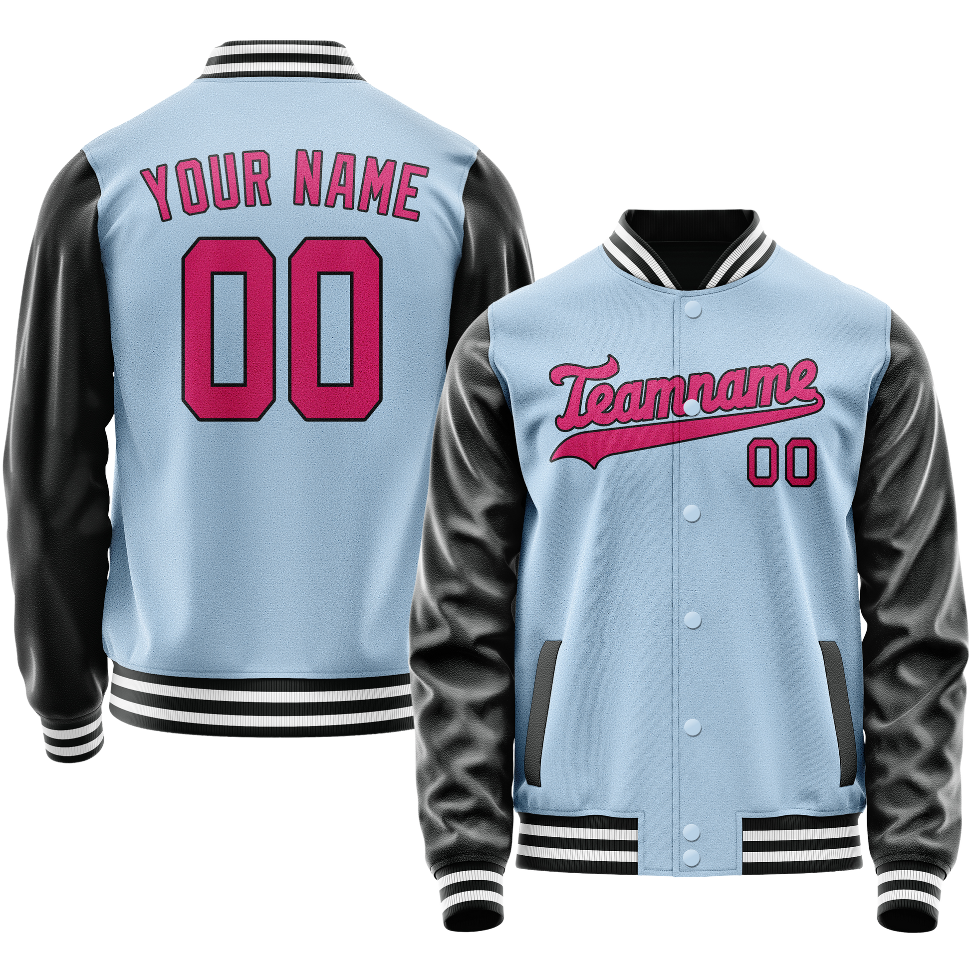 Custom Light-Blue Pink Solid Color Varsity Letterman Jacket JA02240617JC254