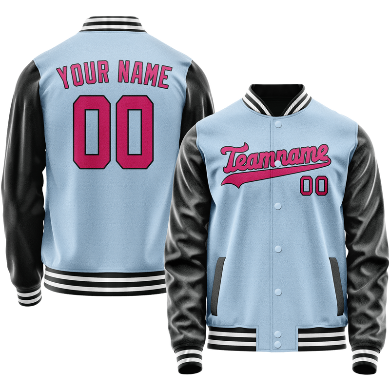 Custom Light-Blue Pink Solid Color Varsity Letterman Jacket JA02240617JC254