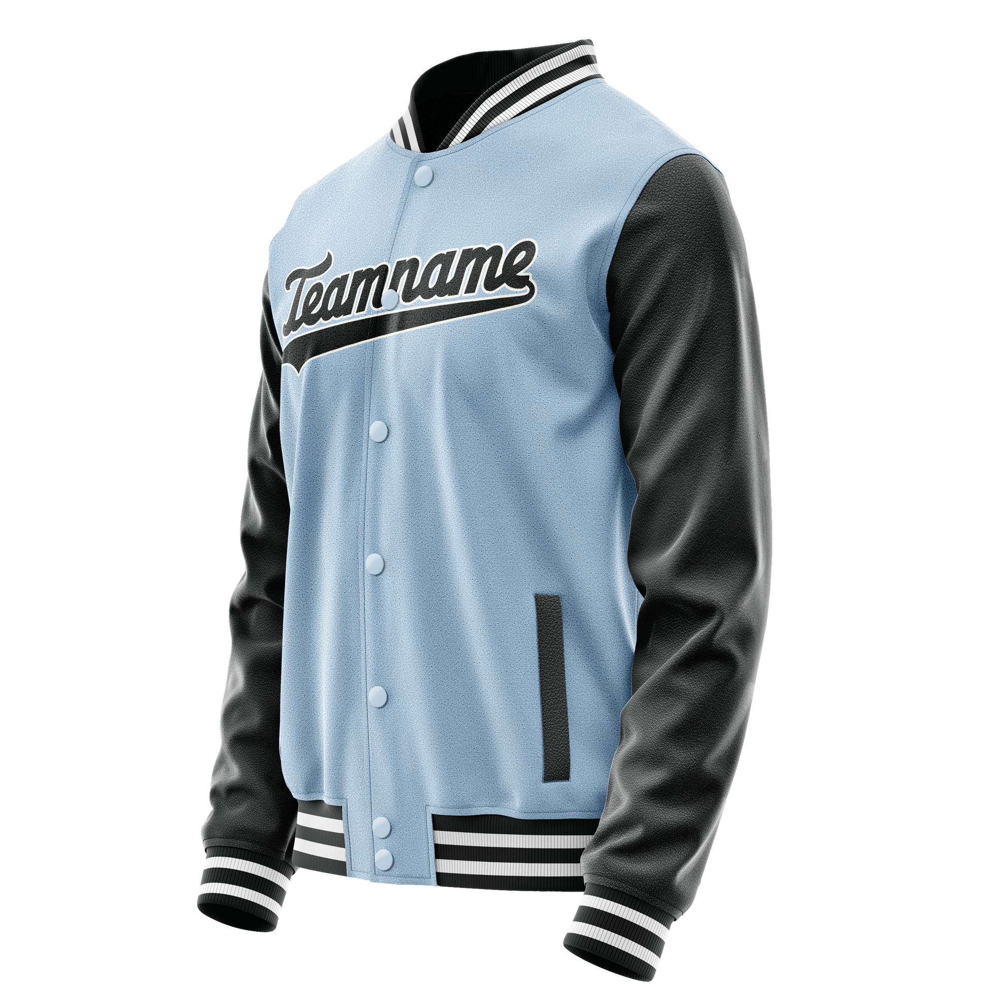 Custom Light-Blue Black Solid Color Varsity Letterman Jacket JA02240617JC258