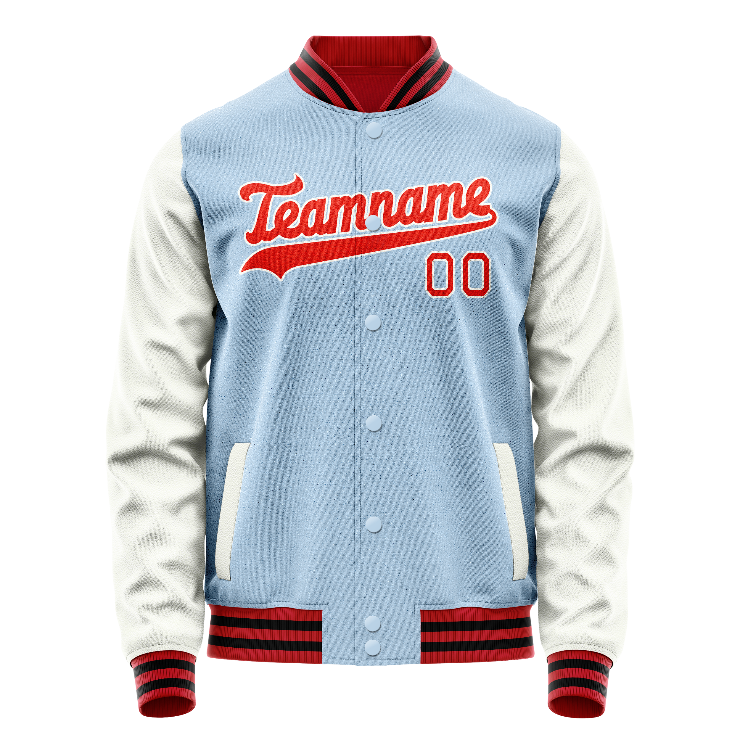Custom Light-Blue White Solid Color Varsity Letterman Jacket JA02240617JC256