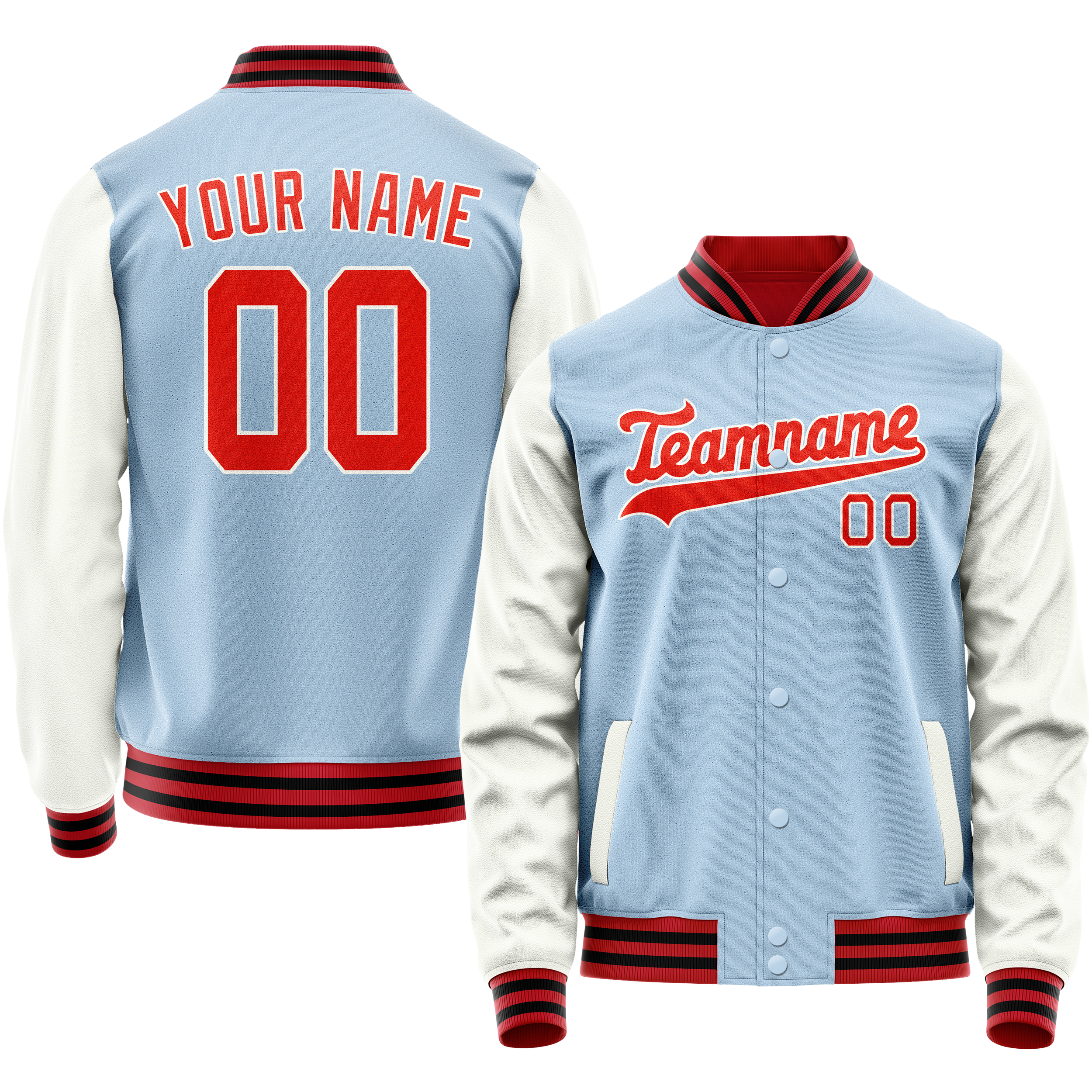 Custom Light-Blue White Solid Color Varsity Letterman Jacket JA02240617JC256
