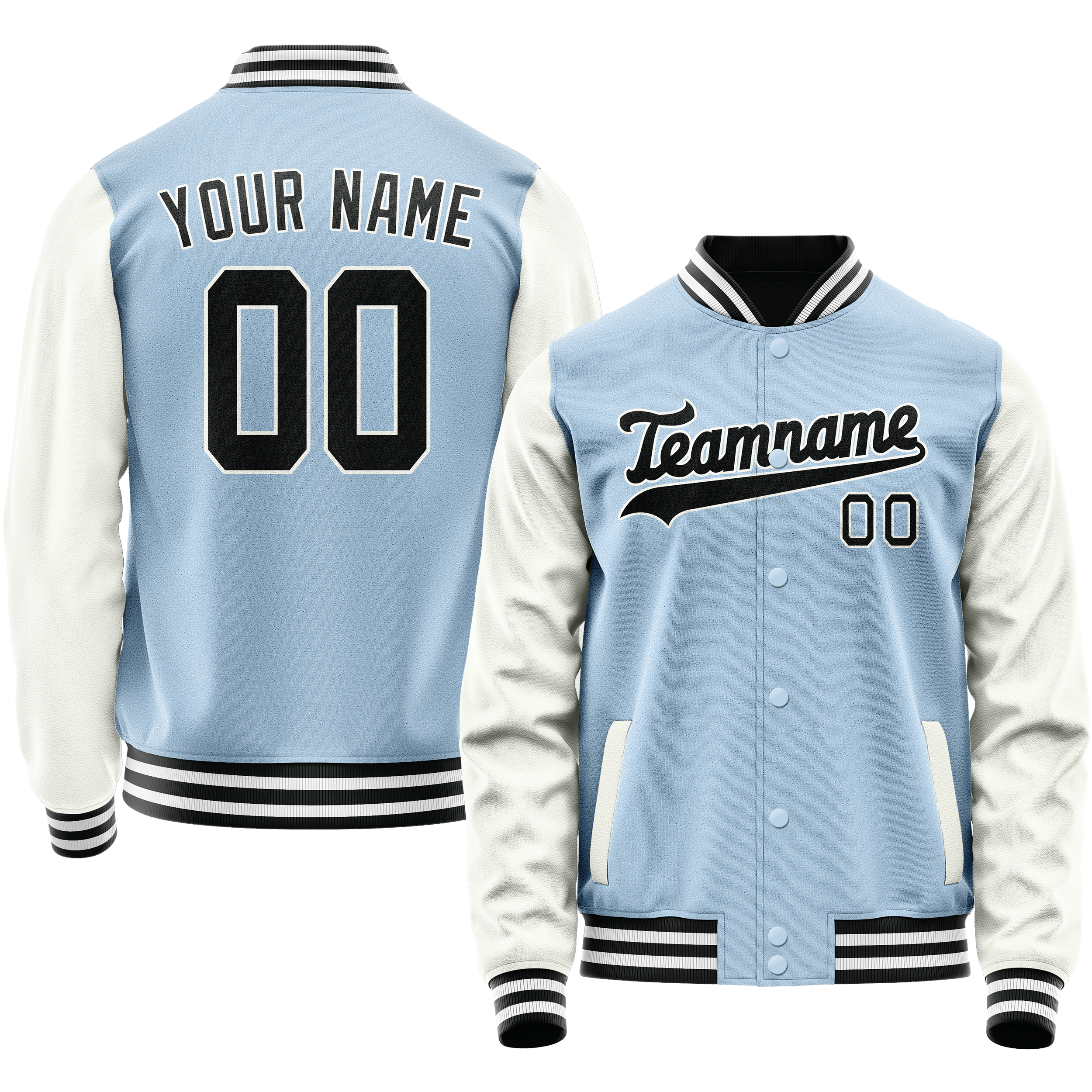 Custom Light-Blue White Solid Color Varsity Letterman Jacket JA02240617JC239