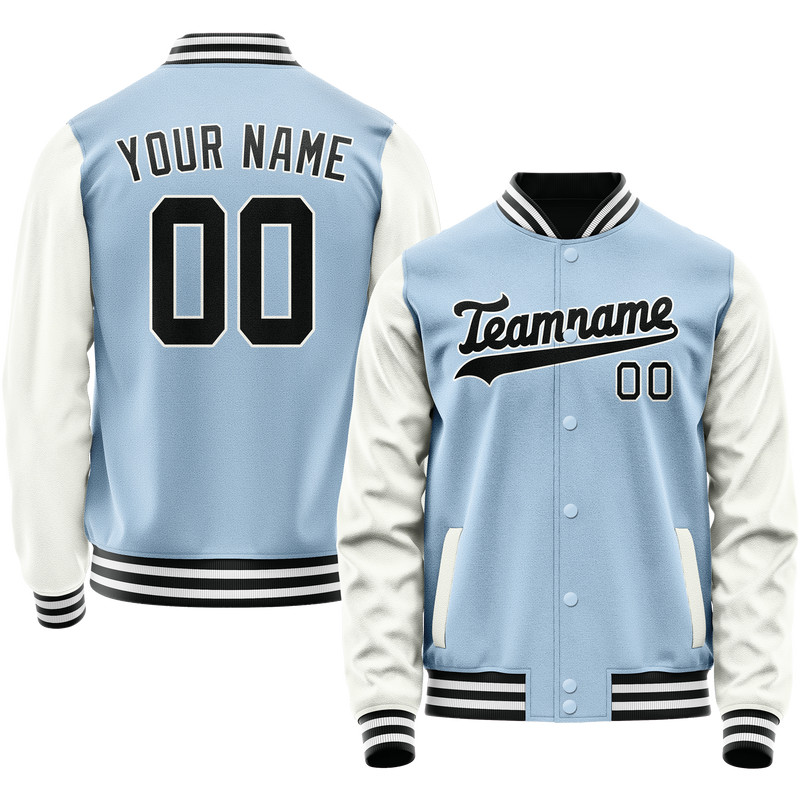 Custom Light-Blue White Solid Color Varsity Letterman Jacket JA02240617JC239