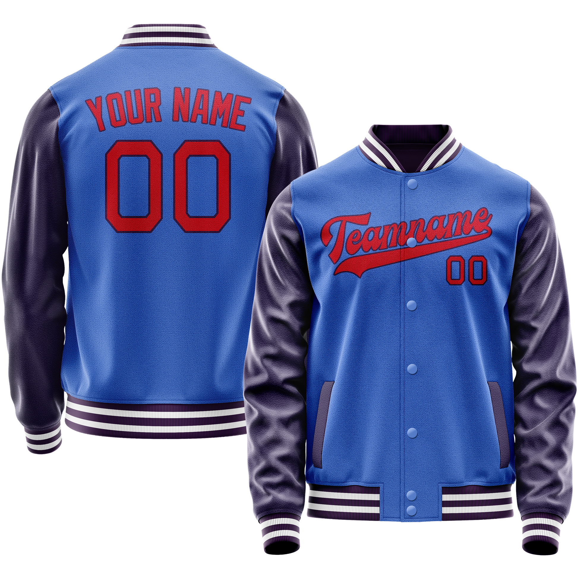 Custom Electric-Blue Purple Solid Color Varsity Letterman Jacket JA02240617YH121