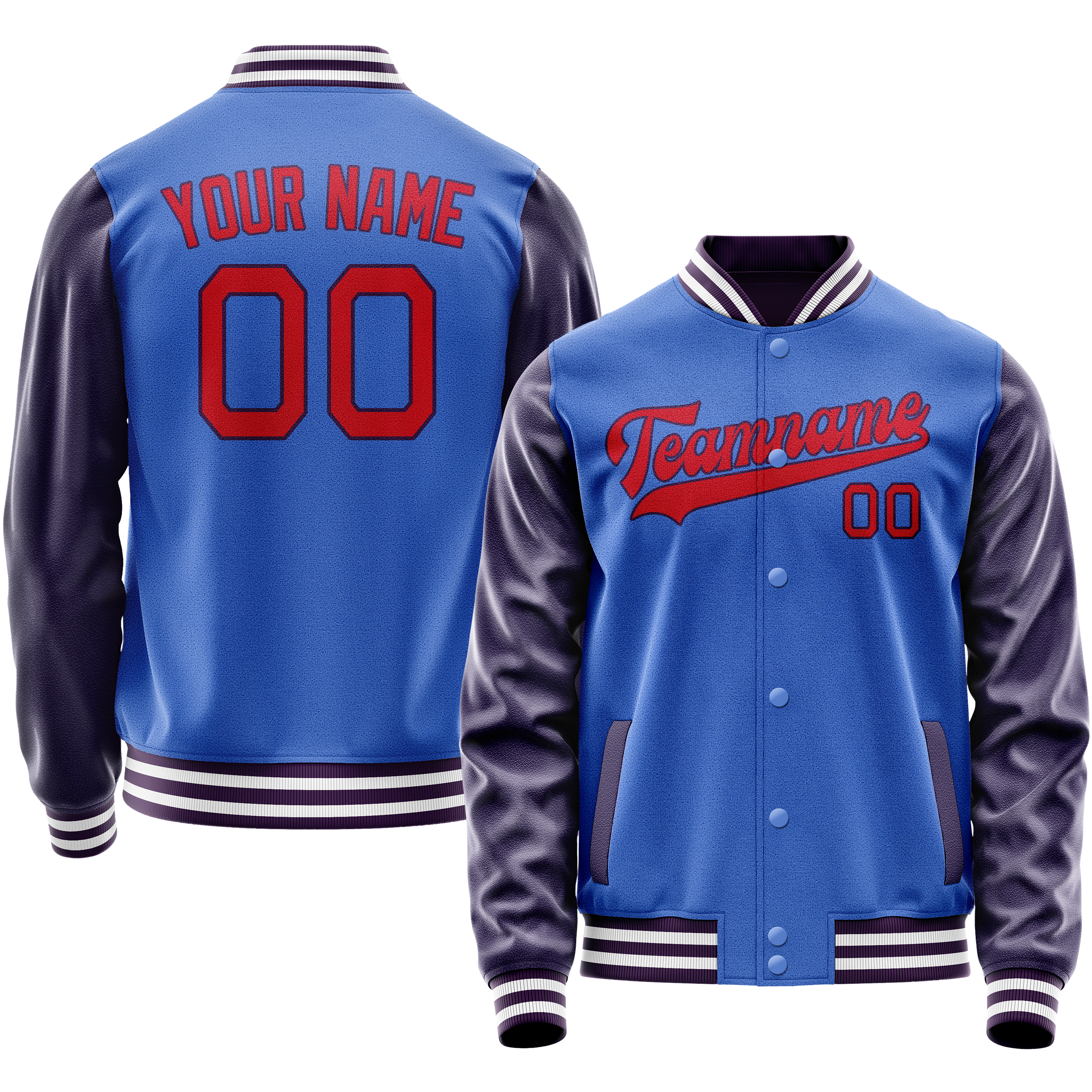 Custom Electric-Blue Purple Solid Color Varsity Letterman Jacket JA02240617YH121